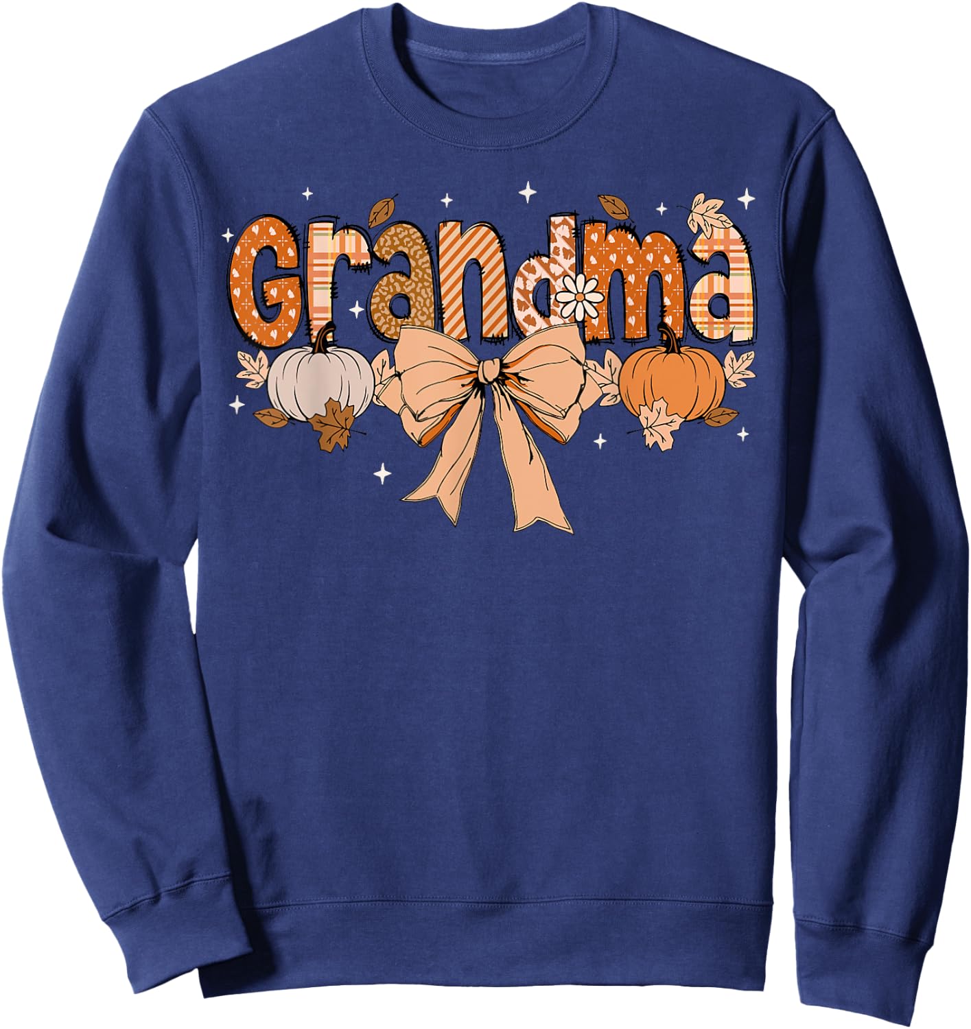 Grandma Pumpkin Fall Coquette Bow Thanksgiving Mom Women Sweatshirt - Sweatshirt | Navy