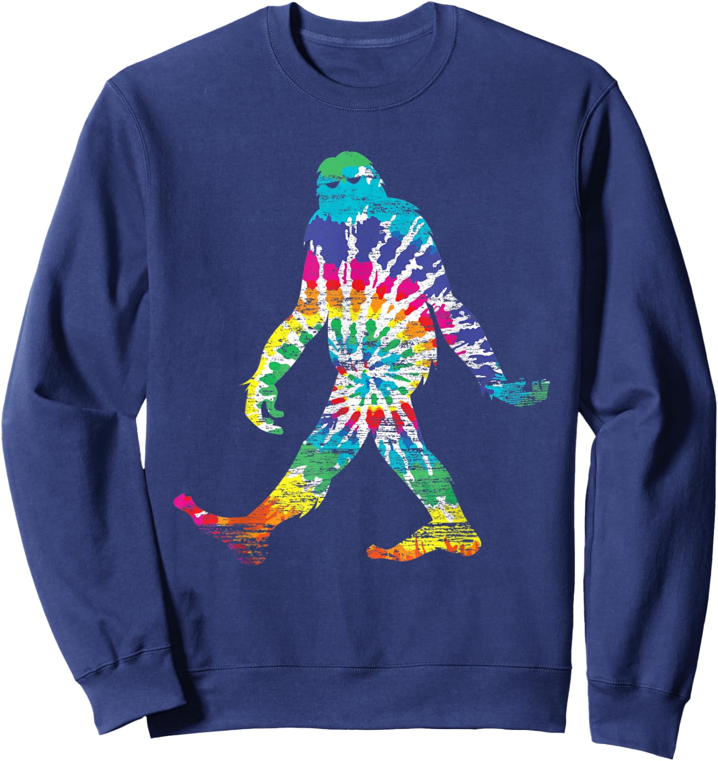 Fun Hippie Bigfoot Rainbow Tie Dye Sasquatch Sweatshirt - Sweatshirt | Navy