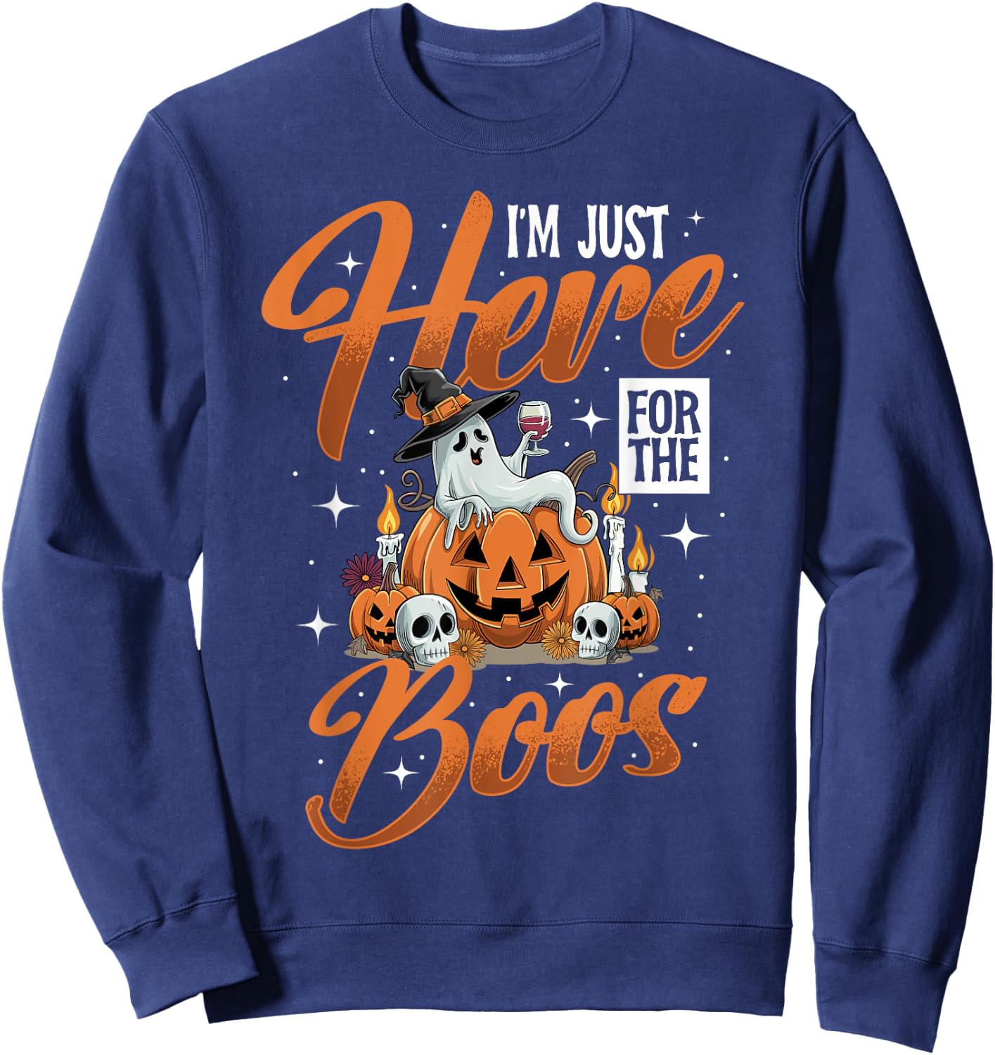 I'm Just Here For The Boos Wine Ghost Halloween Costume Sweatshirt - Sweatshirt | Navy