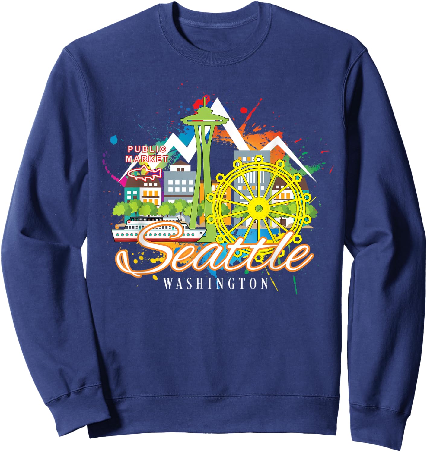 Seattle Washington Space Needle Harbor Skyline Souvenir Sweatshirt - Sweatshirt | Navy