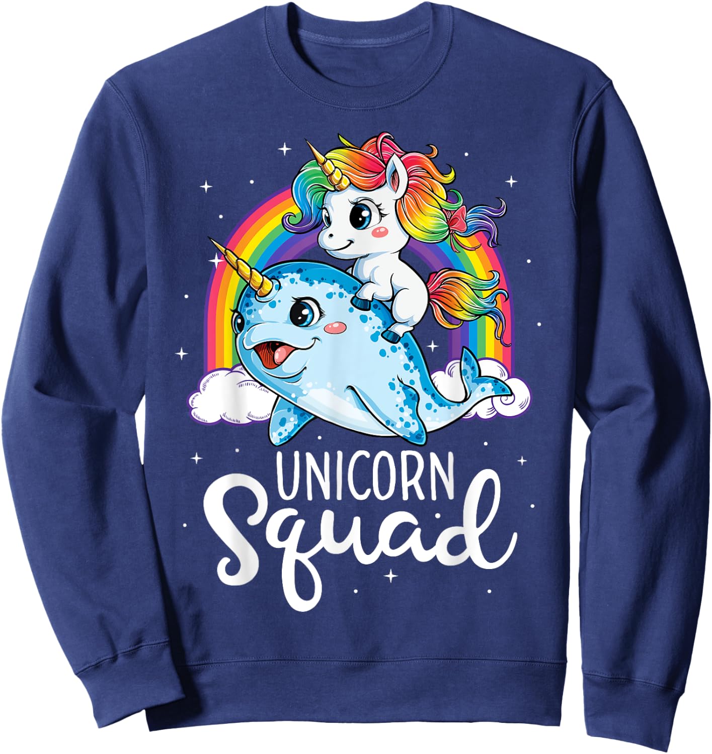 Unicorn Squad Narwhal T shirt Girls Kids Rainbow Unicorns Sweatshirt - Sweatshirt | Navy