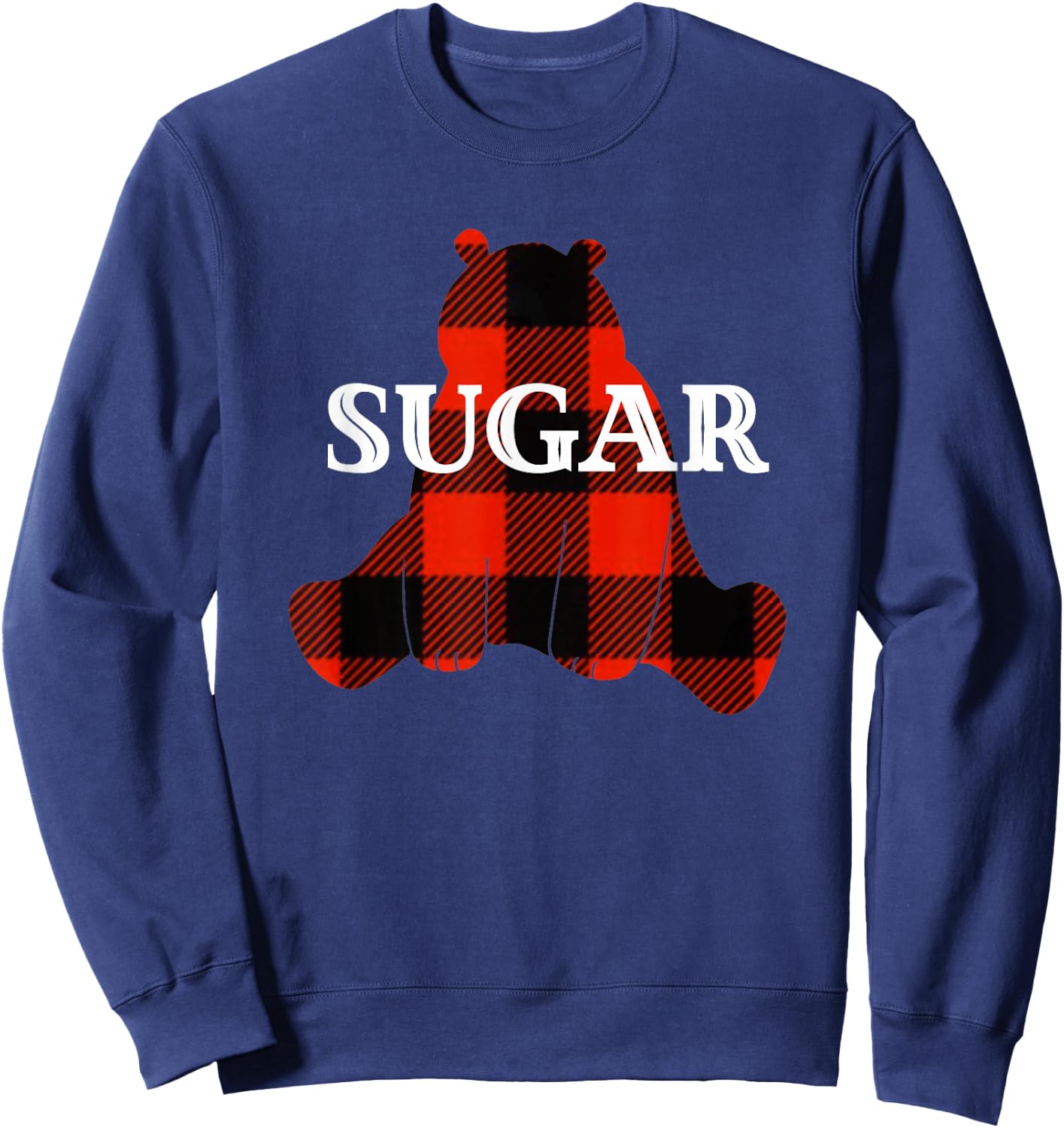 Sugar Nickname Bear Buffalo Plaid Design Sweatshirt - Sweatshirt | Navy