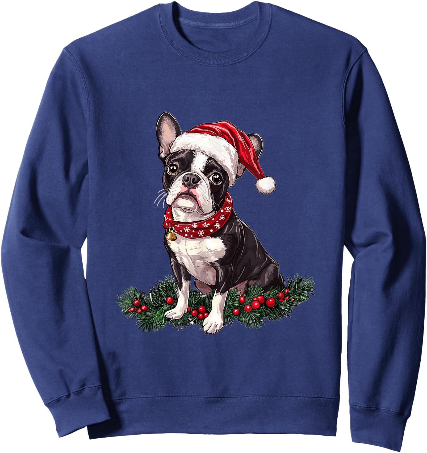 Cute Boston Terrier Dog Christmas Merry X-mas Graphic Sweatshirt - Sweatshirt | Navy