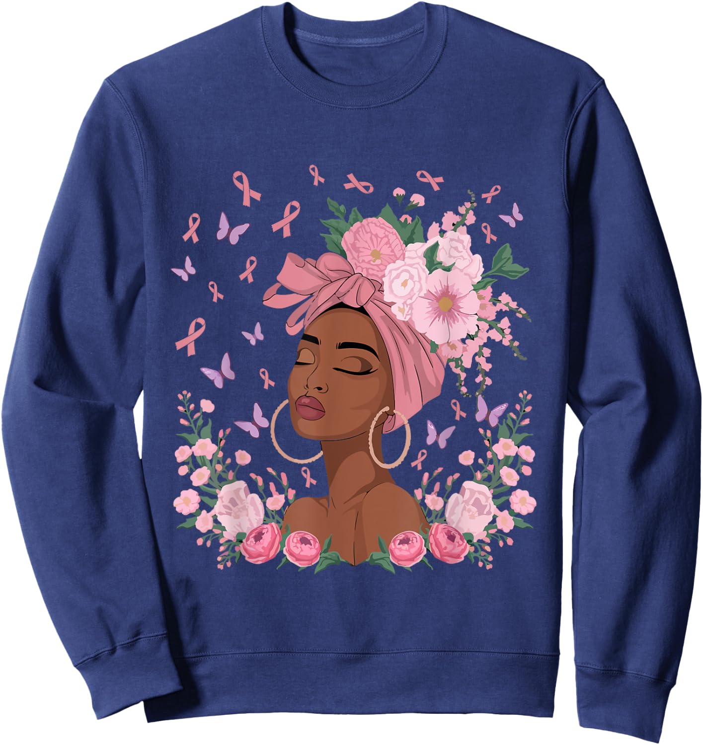 Black Woman In October We Wear Pink Ribbon Breast Cancer Sweatshirt - Sweatshirt | Navy