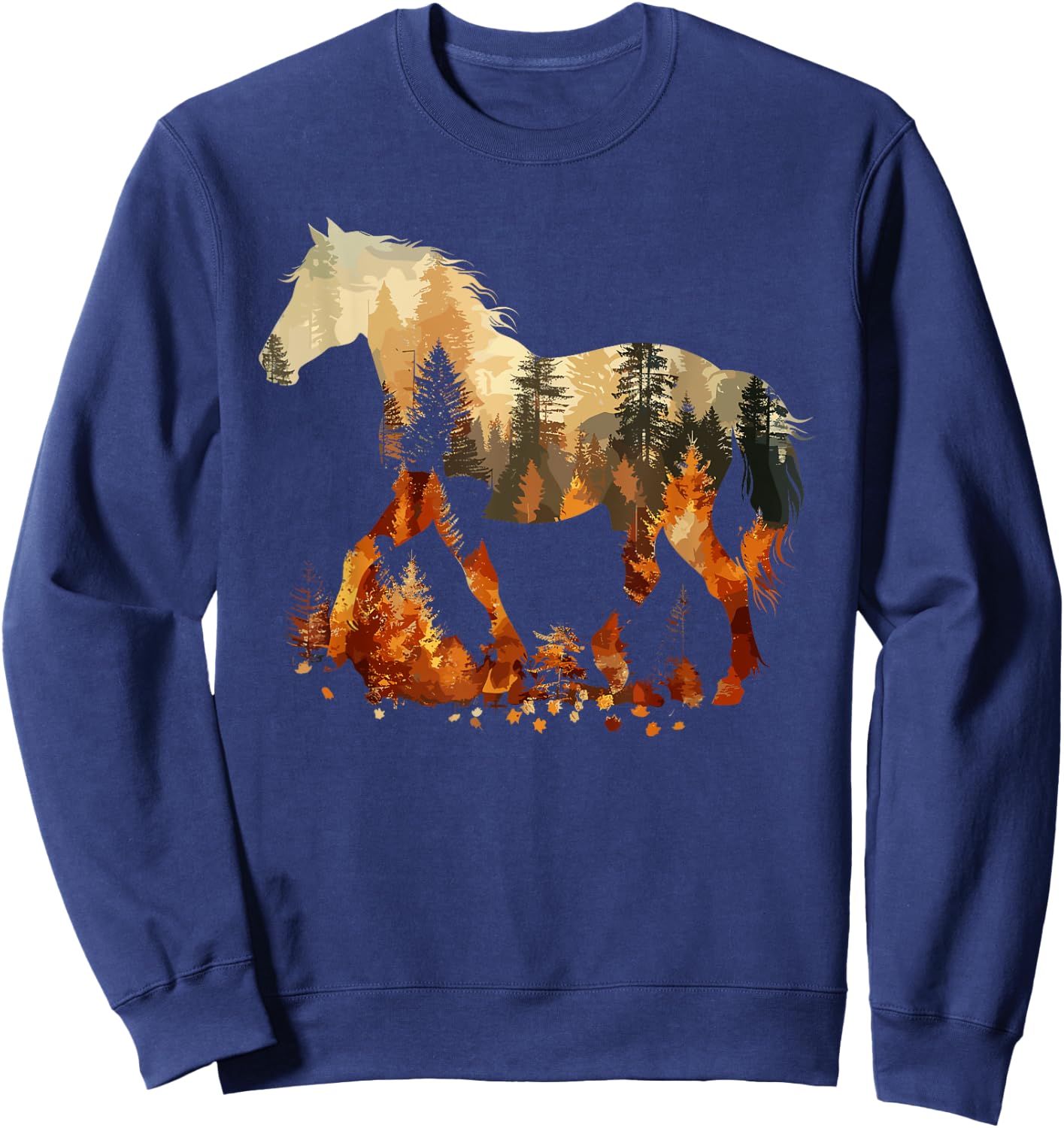 Cute Horse Lover Autumn Leaves Pony Animal Wildlife Sweatshirt - Sweatshirt | Navy
