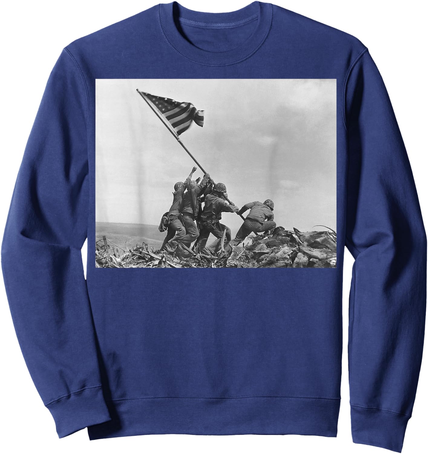 Raising the Flag on Iwo Jima WW2 World War II Patriotic Sweatshirt - Sweatshirt | Navy