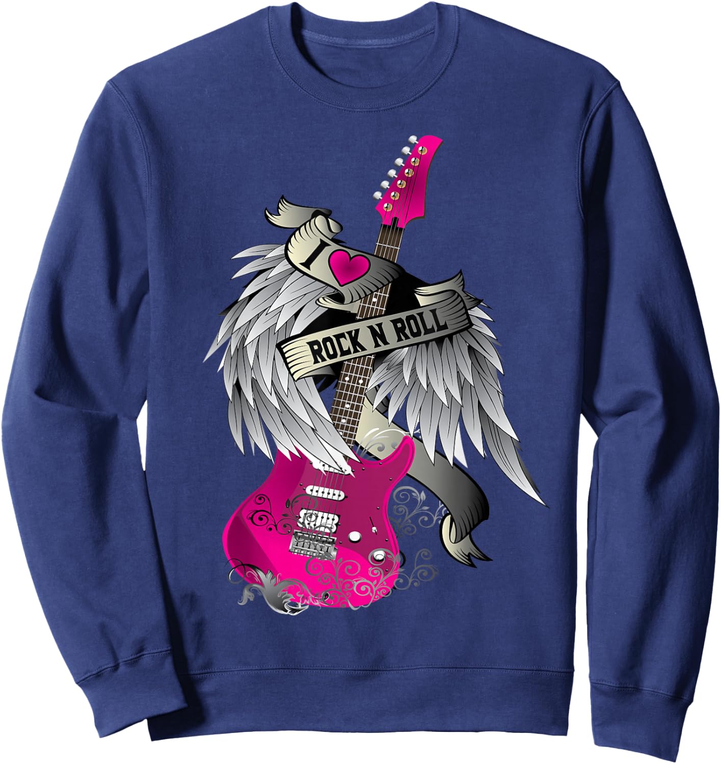 I Love Rock And Roll Guitar Angel Wings Sweatshirt - Sweatshirt | Navy