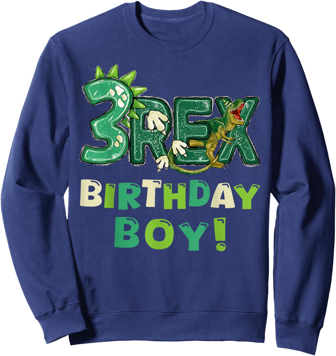 Three Rex Birthday Dinosaur Family Matching Party Sweatshirt - Sweatshirt | Navy