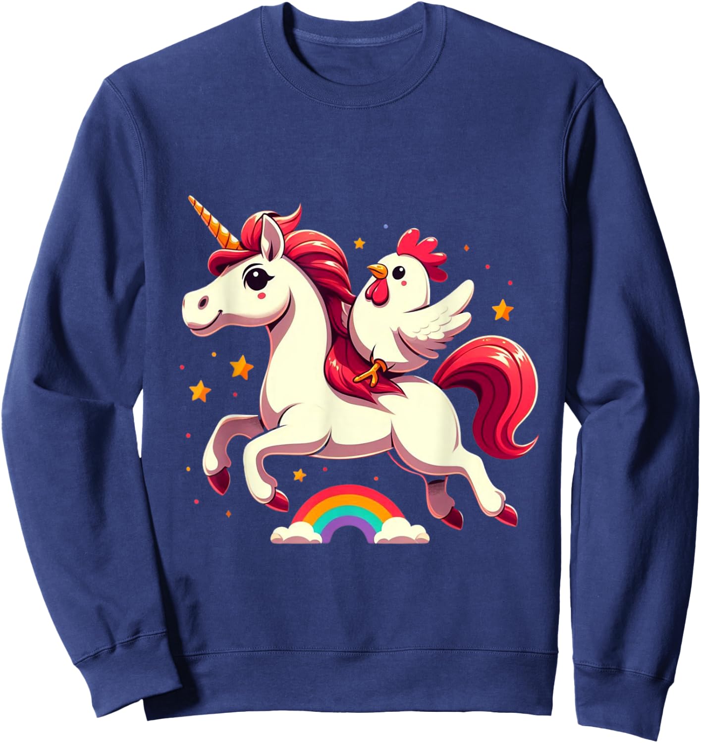 Chicken Riding A Unicorn Boys Girls Men Women Kids Adults Sweatshirt - Sweatshirt | Navy