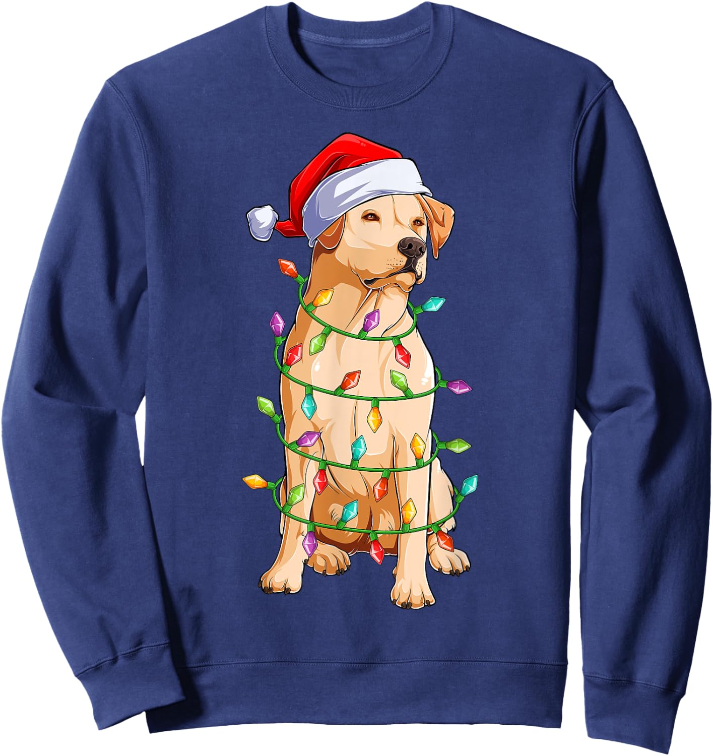 Xmas Lights Santa Hat Labrador Dog Christmas Sweatshirt - Sweatshirt | Navy