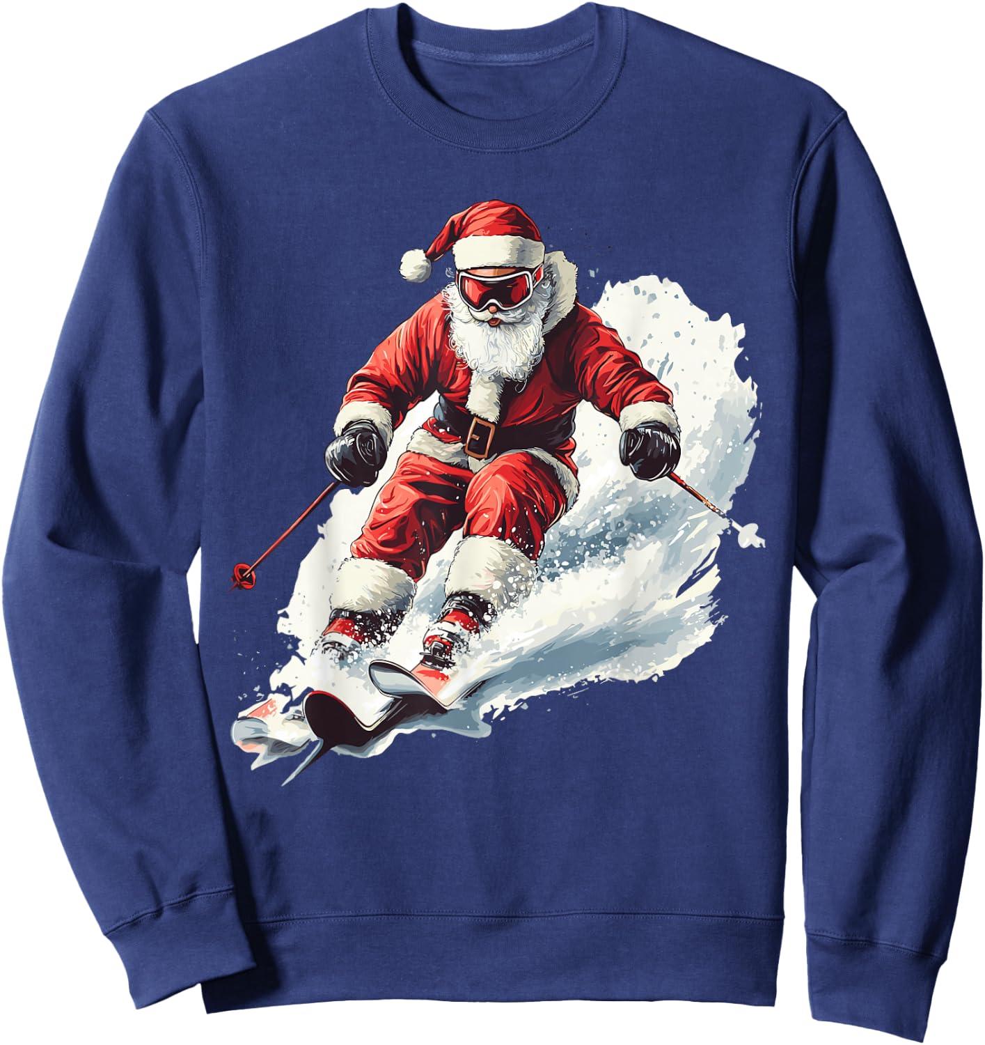 Santa Skiing Funny Christmas Skier Ski Racer Xmas Pajama Sweatshirt - Sweatshirt | Navy