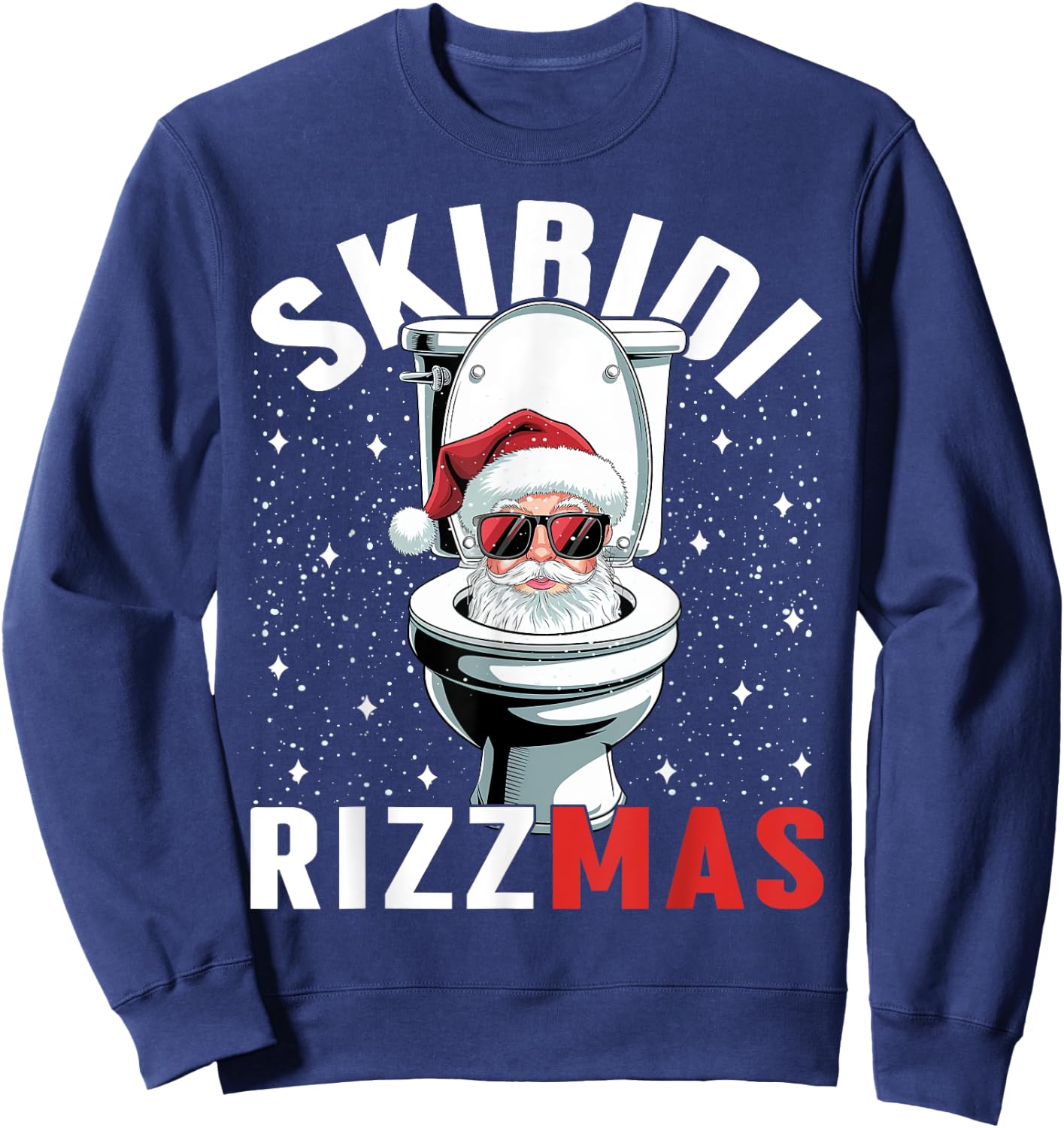 Funny Toilet Santa Skibidi Rizzmas White Elephant Christmas Sweatshirt - Sweatshirt | Navy
