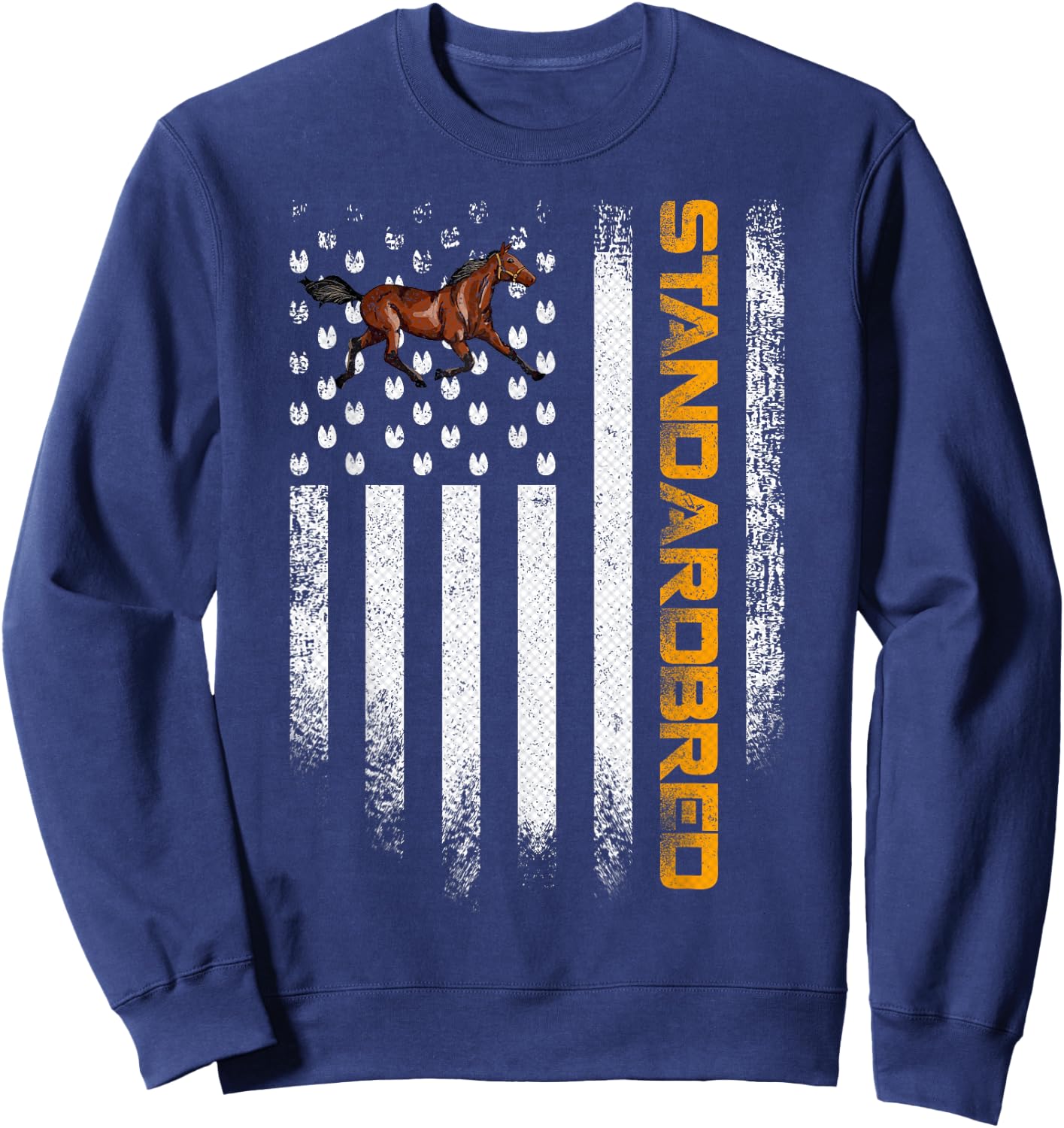 Vintage USA American Flag Standardbred Funny Horse Lover Sweatshirt - Sweatshirt | Navy