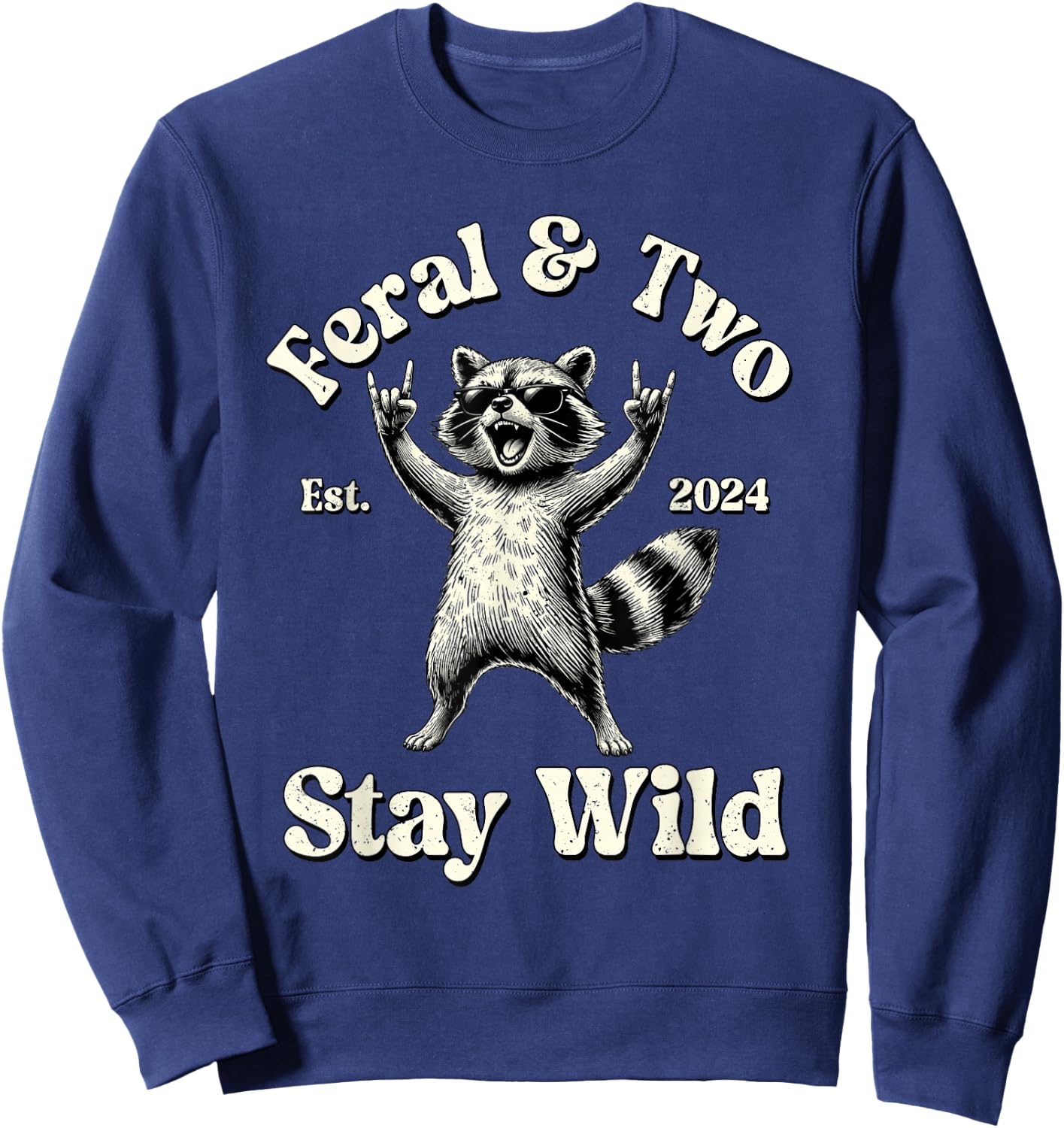 Feral & Two Est 2024 Stay Wild Raccoon 2nd Birthday Boy Sweatshirt - Sweatshirt | Navy