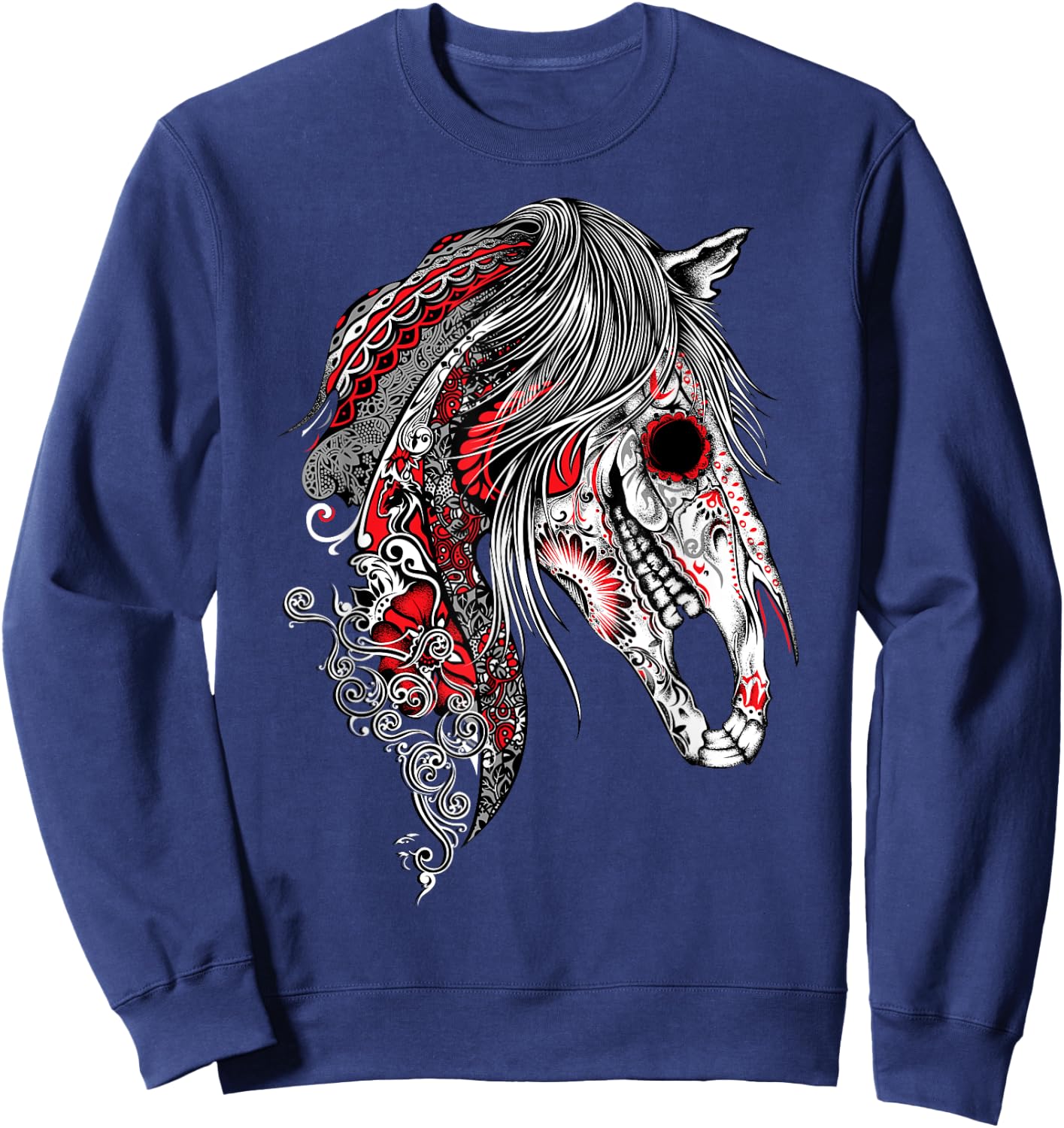 Cute Sugar Skull Horse Shirt, Day of the Dead Sweatshirt - Sweatshirt | Navy