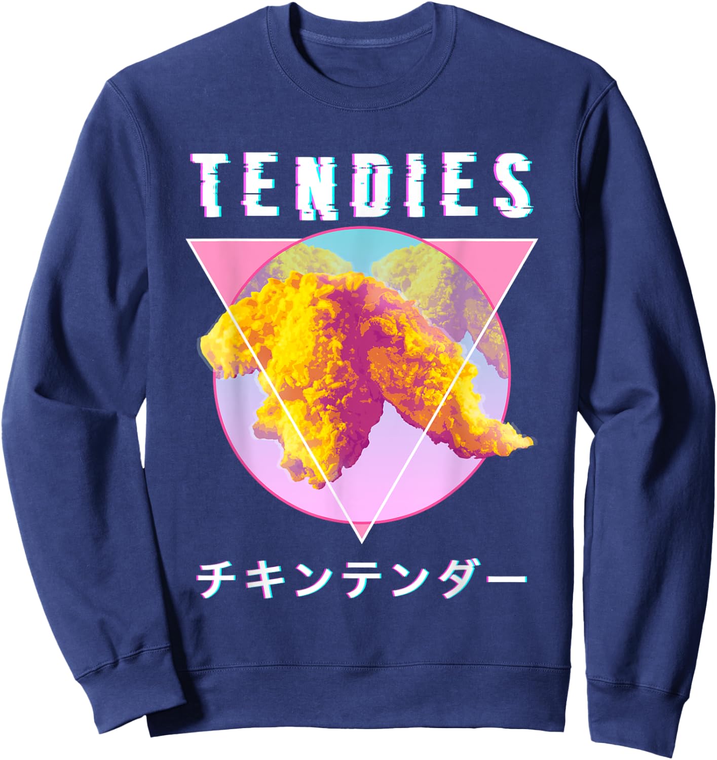 Vaporwave Tendies Chicken Tenders Japanese Kanji Glitch Art Sweatshirt - Sweatshirt | Navy