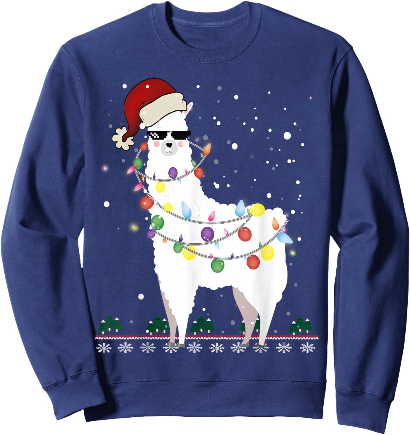 Christmas Llama Santa Hat Ugly Xmas Tree Alpaca Gift Sweatshirt - Sweatshirt | Navy