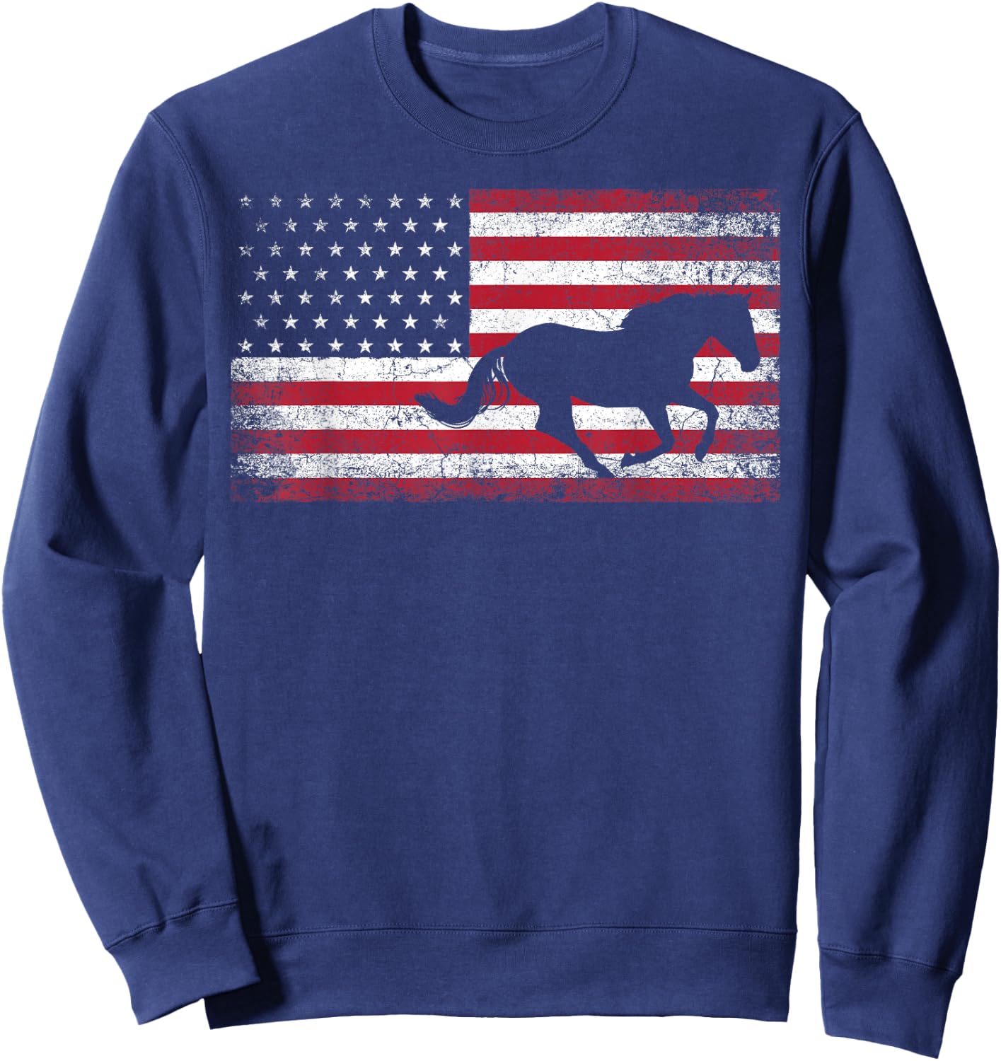 American Flag 4th of July Horse Patriotic Vintage Men Women Sweatshirt - Sweatshirt | Navy