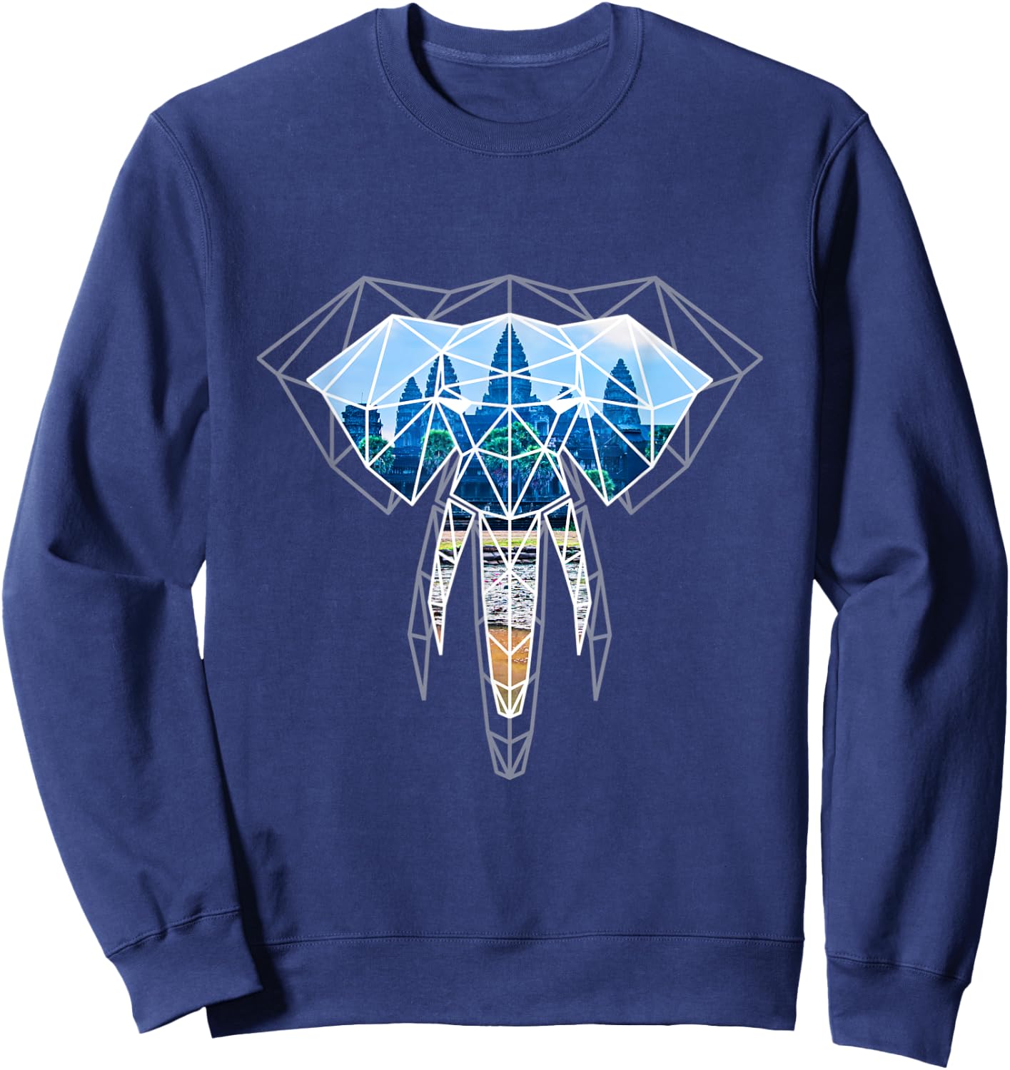 Cambodia Elephant Angkor Geometric Origami Graphic Sweatshirt - Sweatshirt | Navy