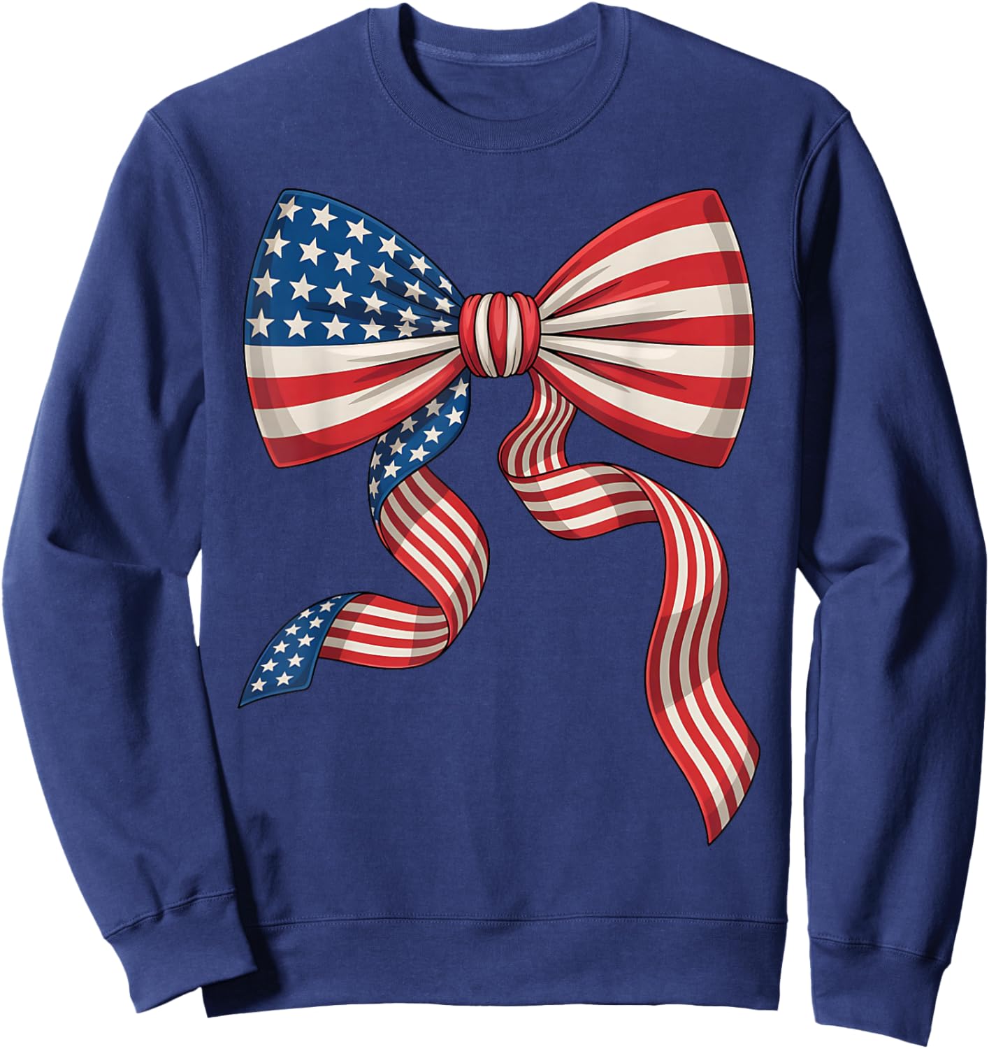 Patriotic Bow Tie American Flag Girls 4th of July Sweatshirt - Sweatshirt | Navy