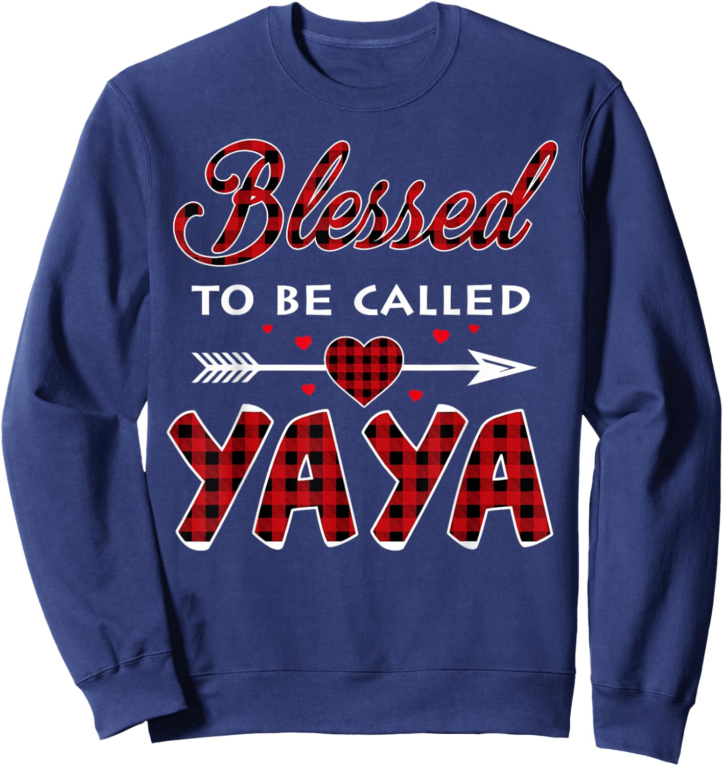 Blessed To Be Called Yaya -Buffalo Plaid Grandma Christmas Sweatshirt - Sweatshirt | Navy