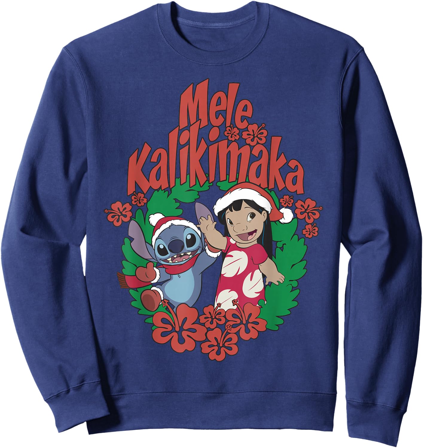 Disney Lilo & Stitch Christmas Mele Kalikimaka Wreath Sweatshirt - Sweatshirt | Navy