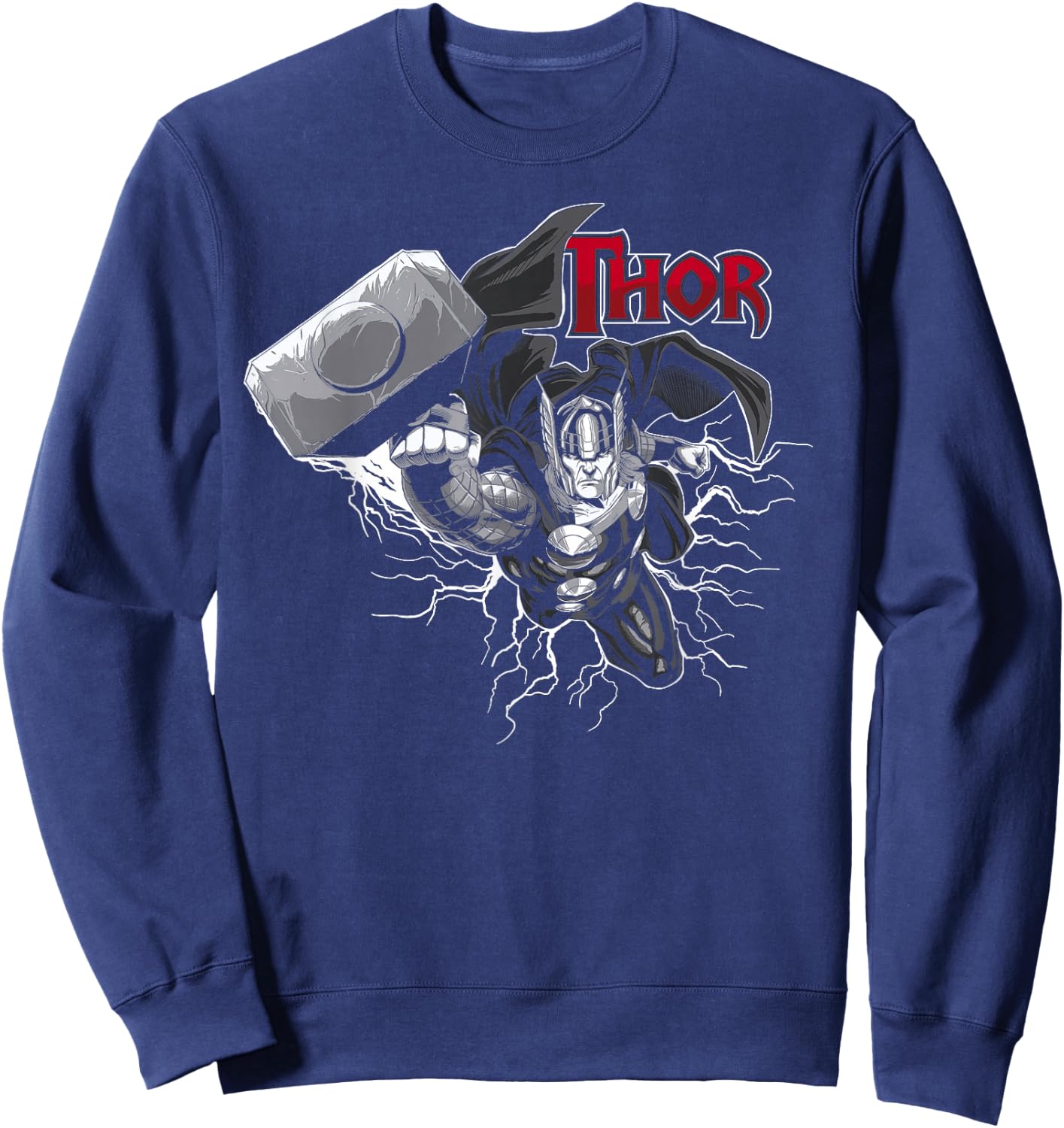 Marvel Thor The Mighty Flying Hammer Lightning Logo Sweatshirt - Sweatshirt | Navy