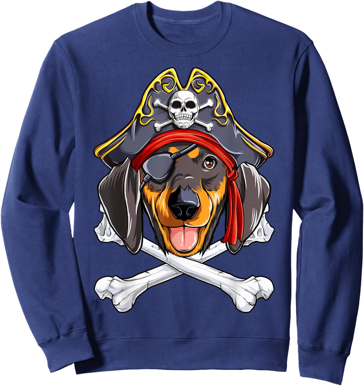 Dachshund Pirate T shirt Jolly Roger Flag Skull Crossbones Sweatshirt - Sweatshirt | Navy