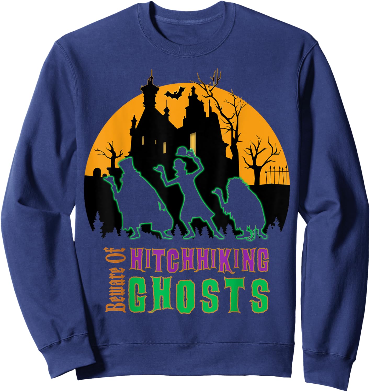 Beware of Hitchhiking Ghosts Halloween Sweatshirt - Sweatshirt | Navy