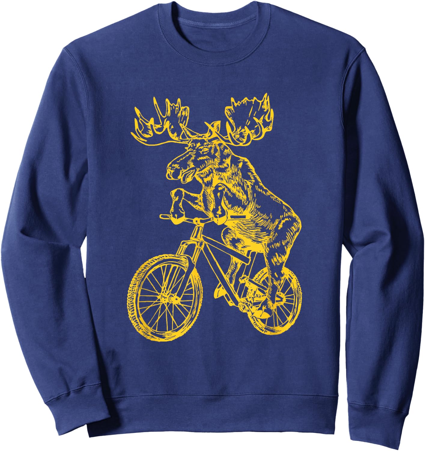 Moose Cycling Bicycle Cool Cyclist Funny Animal Riding Bike Sweatshirt - Sweatshirt | Navy