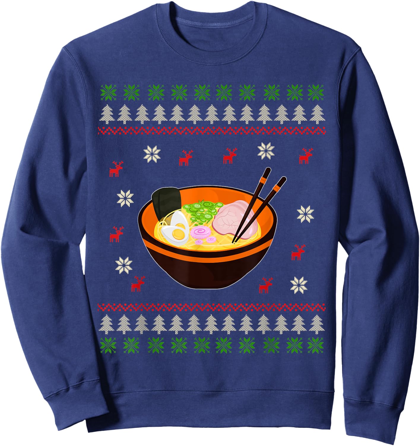 Ugly Christmas Ramen Noodle Anime Kawaii Japanese Ramen Bowl Sweatshirt - Sweatshirt | Navy
