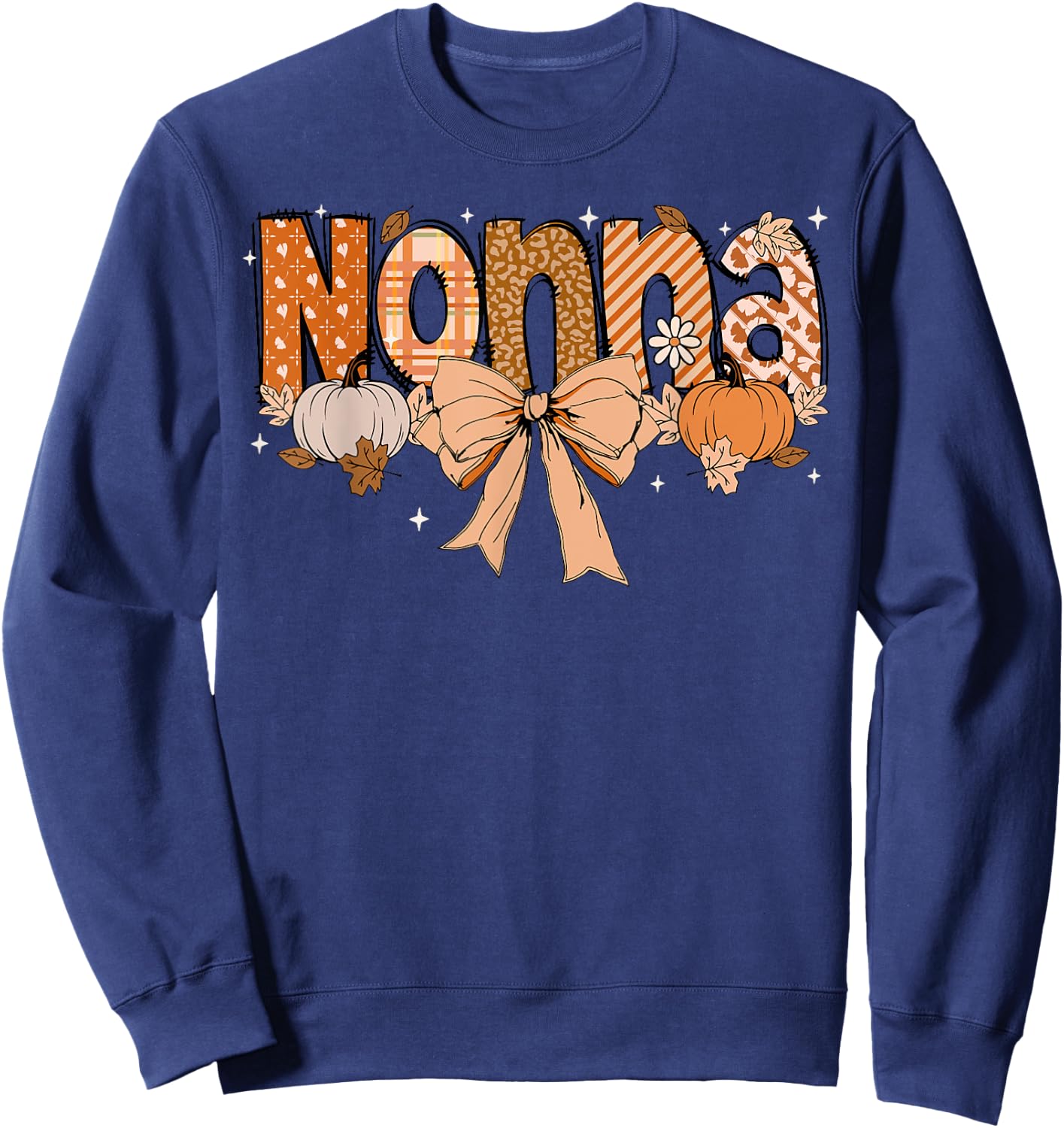 Nonna Pumpkin Fall Coquette Bow Thanksgiving Mom Women Sweatshirt - Sweatshirt | Navy