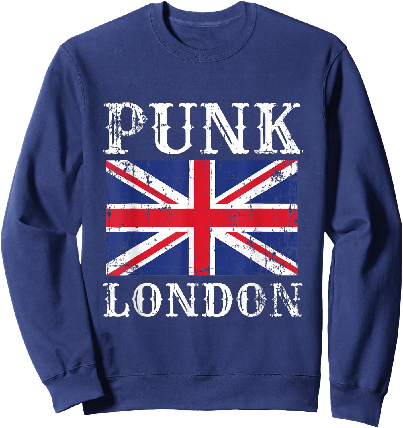 Punk London Retro Rock Rocker Vintage UK Flag Sweatshirt - Sweatshirt | Navy