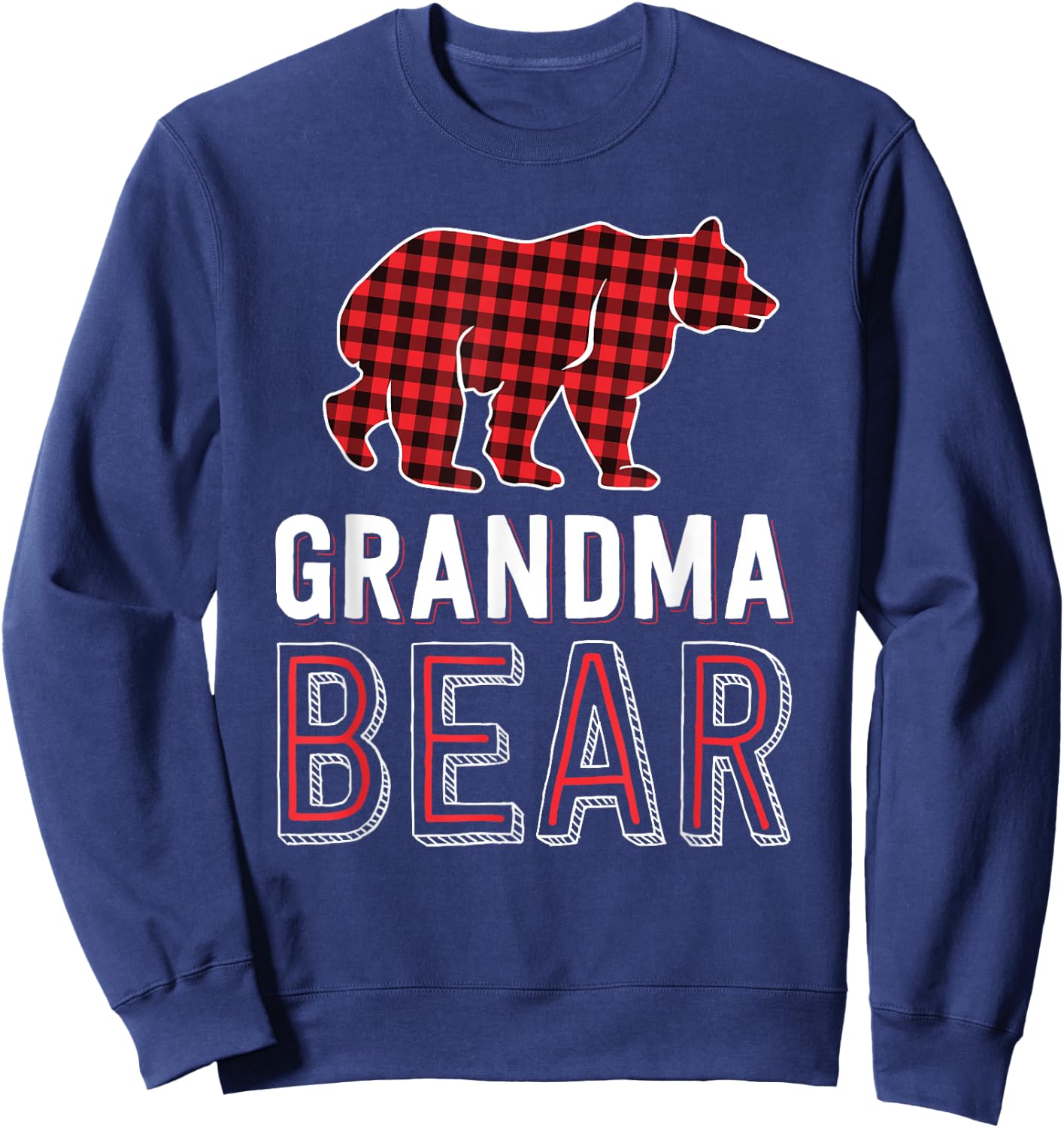 Grandma Bear Red Buffalo Plaid Matching Family Christmas Sweatshirt - Sweatshirt | Navy