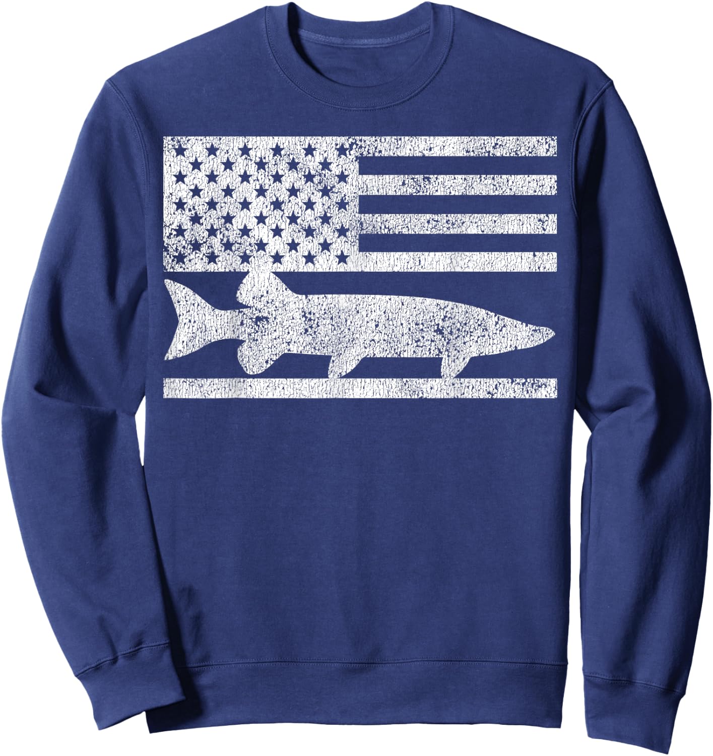 American Flag Musky Fishing Patriotic Muskie Sweatshirt - Sweatshirt | Navy