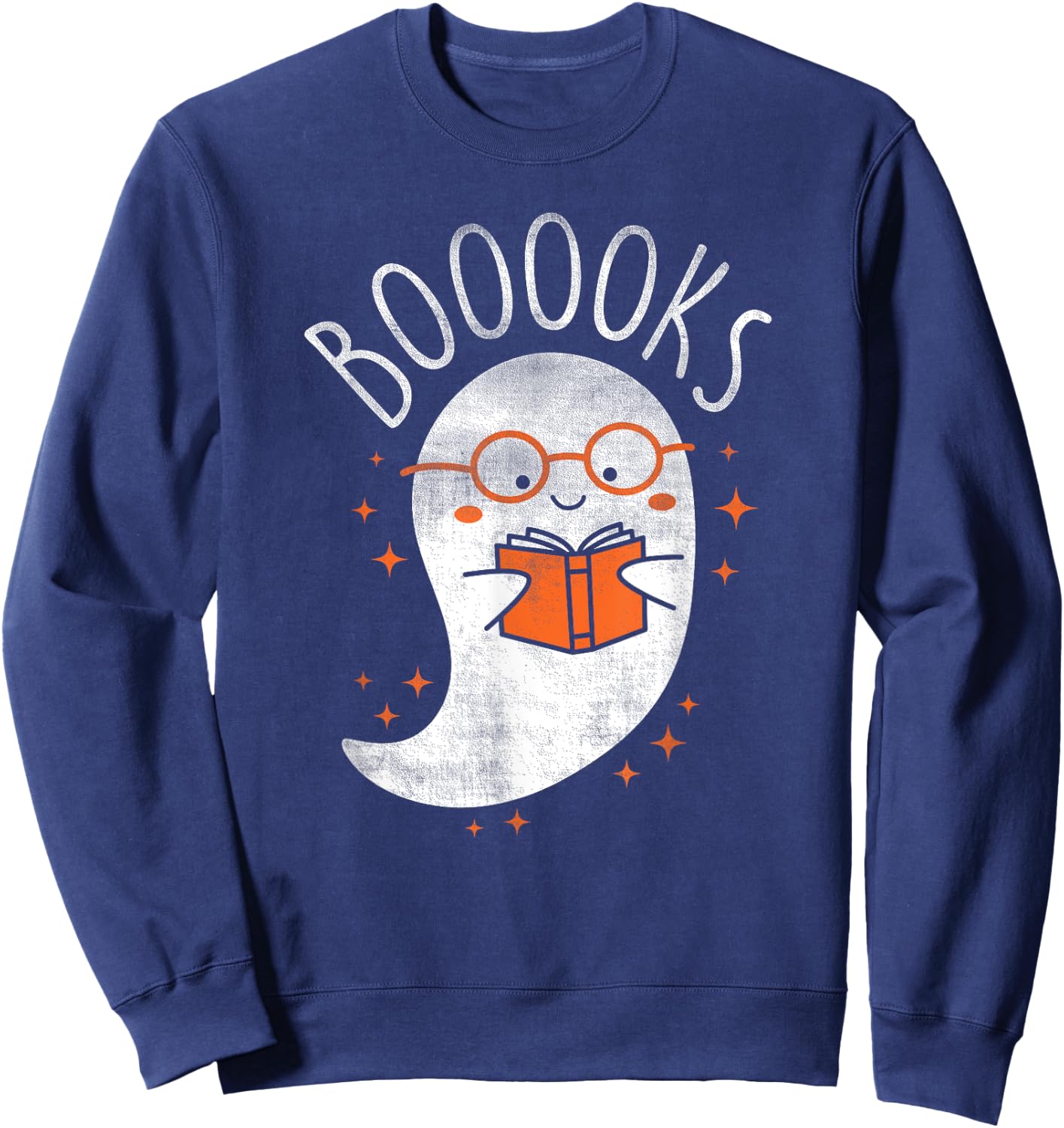 Cute Ghost Book Reading Halloween Teacher Top Sweatshirt - Sweatshirt | Navy