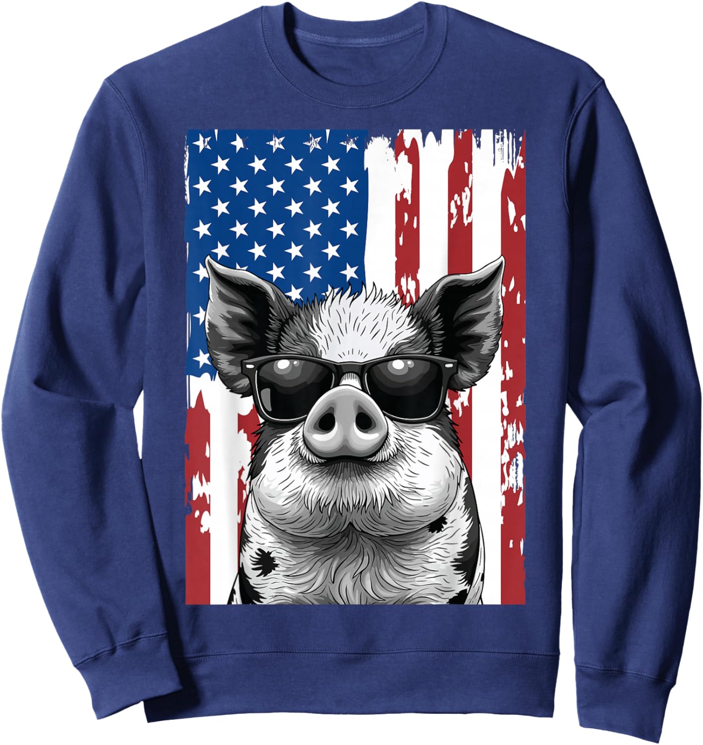 KuneKune Pig American Flag, Kunekune, Patriotic KuneKune Pig Sweatshirt - Sweatshirt | Navy