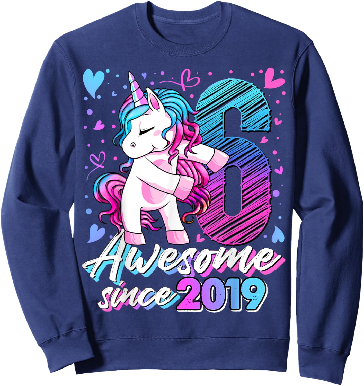 6 Year Old Unicorn Gifts For Girls 6th Birthday Girl Party Sweatshirt - Sweatshirt | Navy