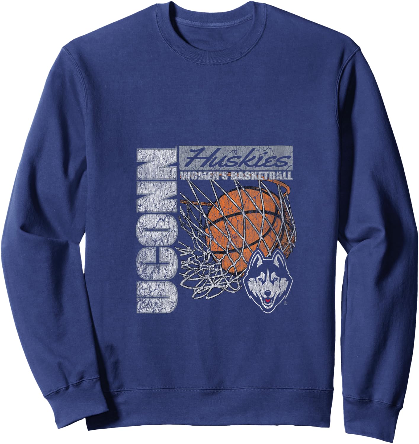Connecticut Huskies Women's Basketball Vintage 90's Navy V-Neck Sweatshirt - Sweatshirt | Navy