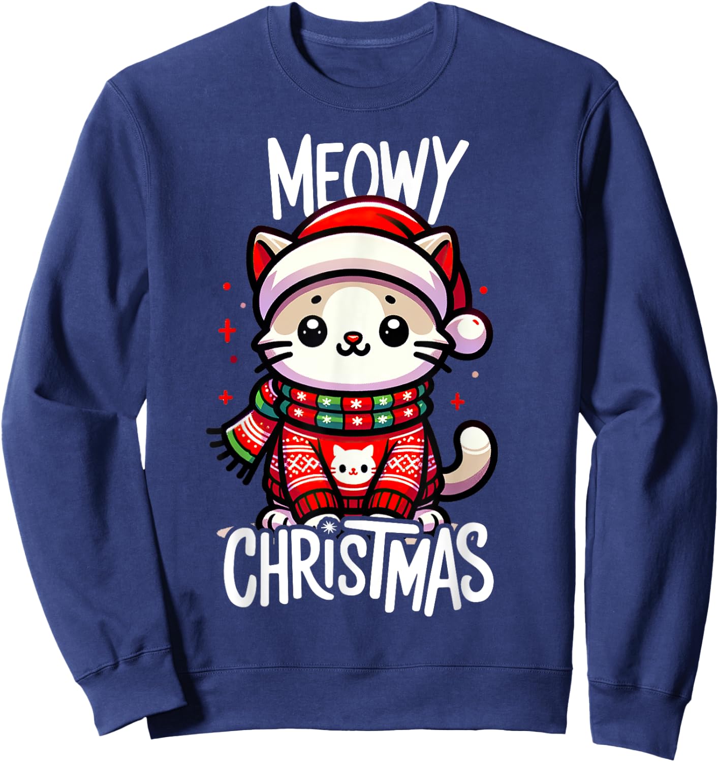Meowy Christmas Cat Lover Funny Festive Holidays Cute Kitten Sweatshirt - Sweatshirt | Navy