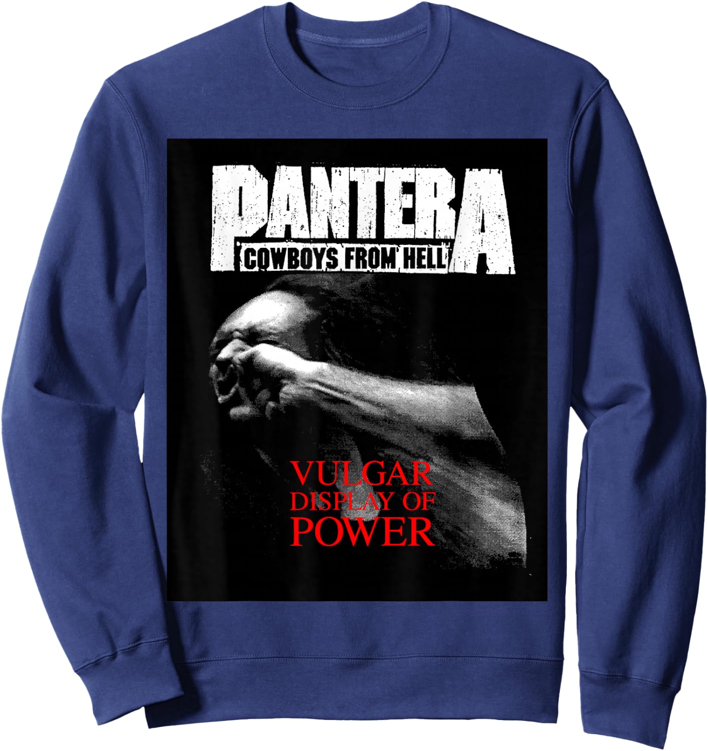 Pantera Official Vulgar Display Of Power - Black - Adult - Small - Short Sleeve - - Classic Fit - Music Theme - Cotton Sweatshirt - Sweatshirt | Navy