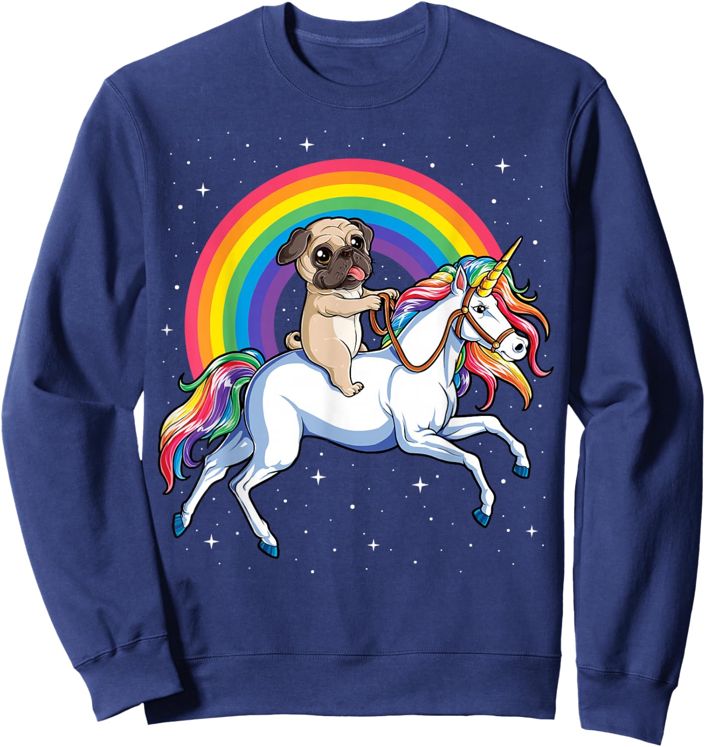 Pug Unicorn T shirt Girls Kids Space Galaxy Rainbow Pugicorn Sweatshirt - Sweatshirt | Navy