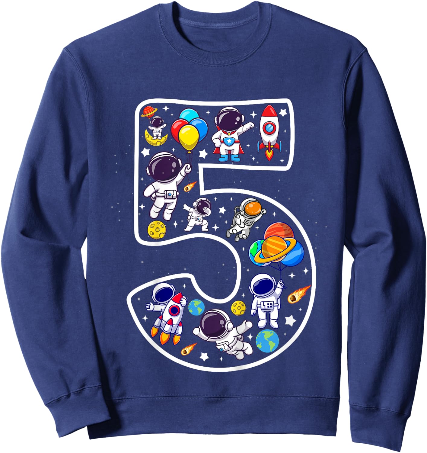 Kids 5 Year Old Boy Astronaut Space Birthday 5th Birthday Boys Sweatshirt - Sweatshirt | Navy