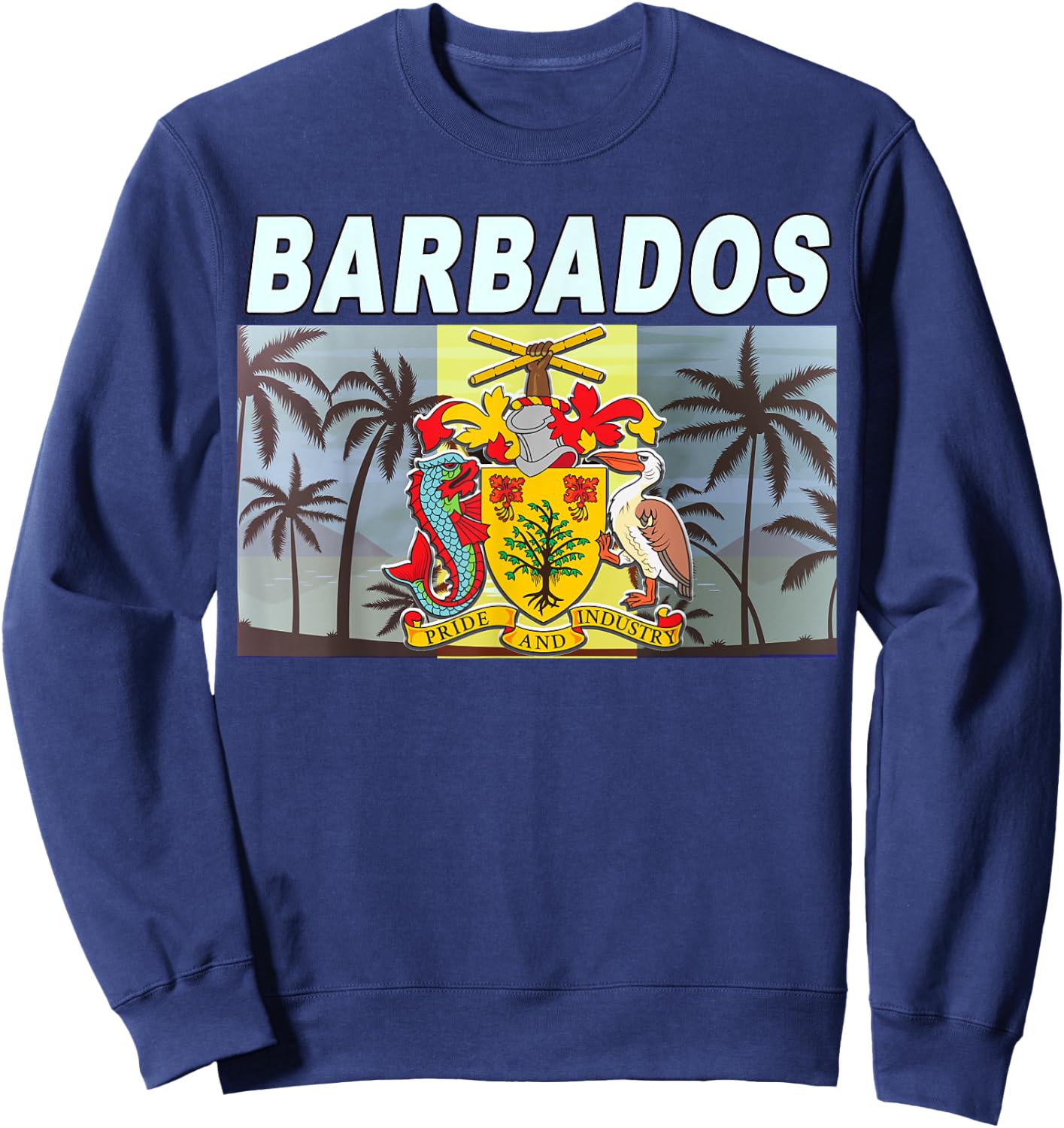 Caribbean Beach-inspired National Emblem & Flag of Barbados Women Kids Sweatshirt - Sweatshirt | Navy