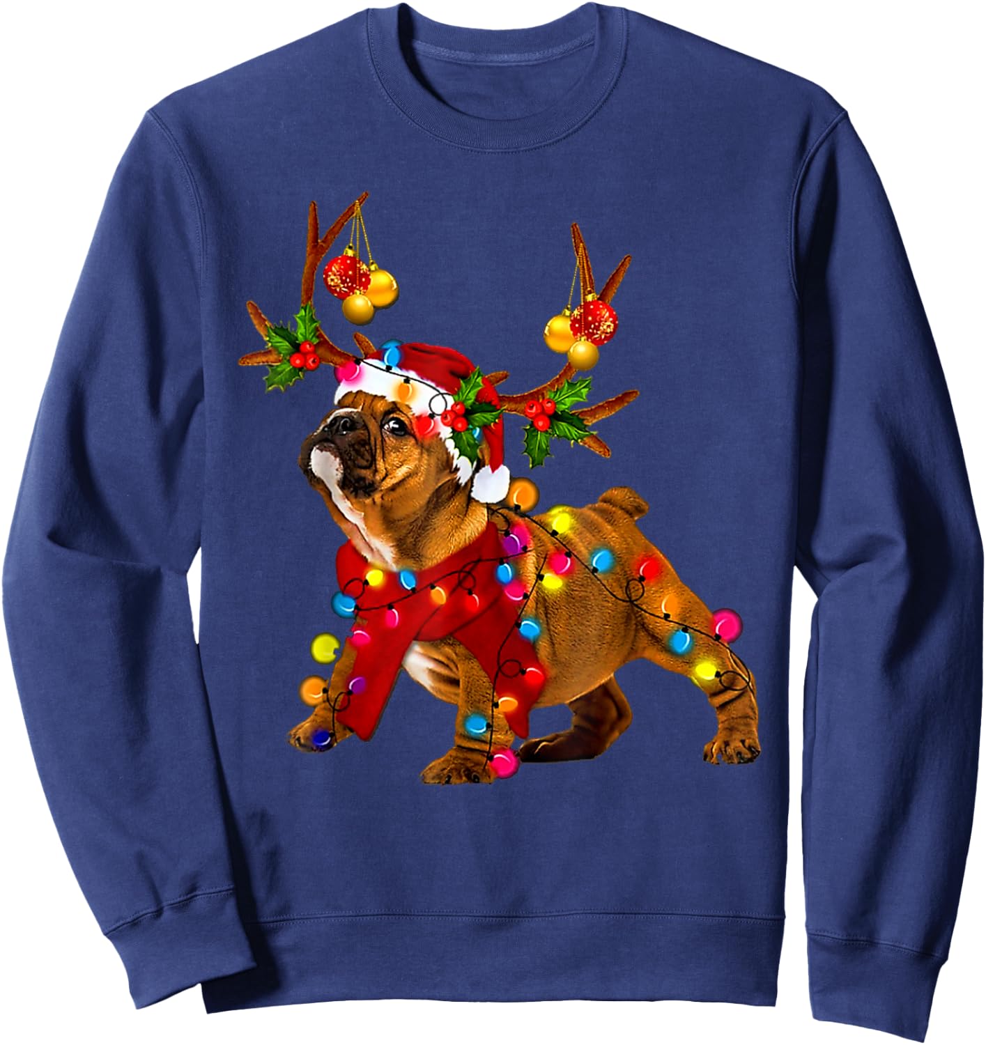 Santa bulldog gorgeous reindeer Light Christmas Sweatshirt - Sweatshirt | Navy