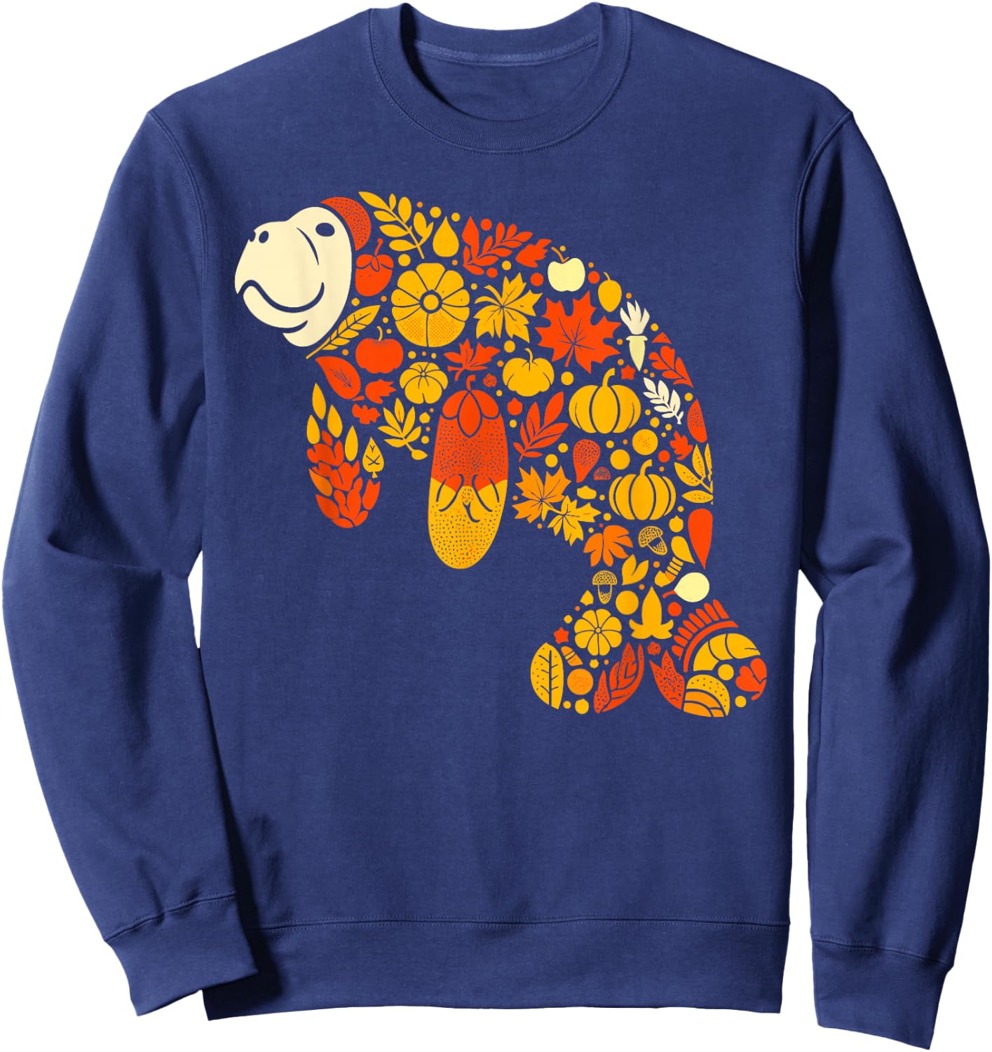 Autumn Pumpkin Fall Manatee Thanksgiving Kids Sweatshirt - Sweatshirt | Navy