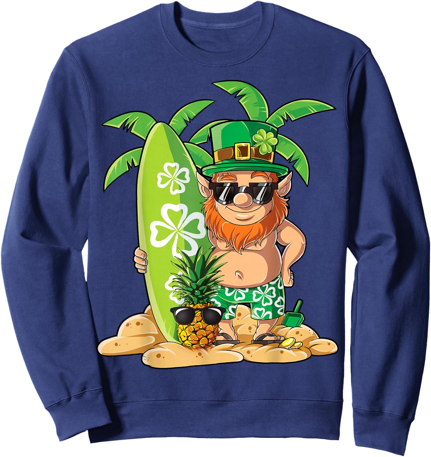 Leprechaun Hawaiian Surfing St Patricks Day Hawaii Men Women Sweatshirt - Sweatshirt | Navy