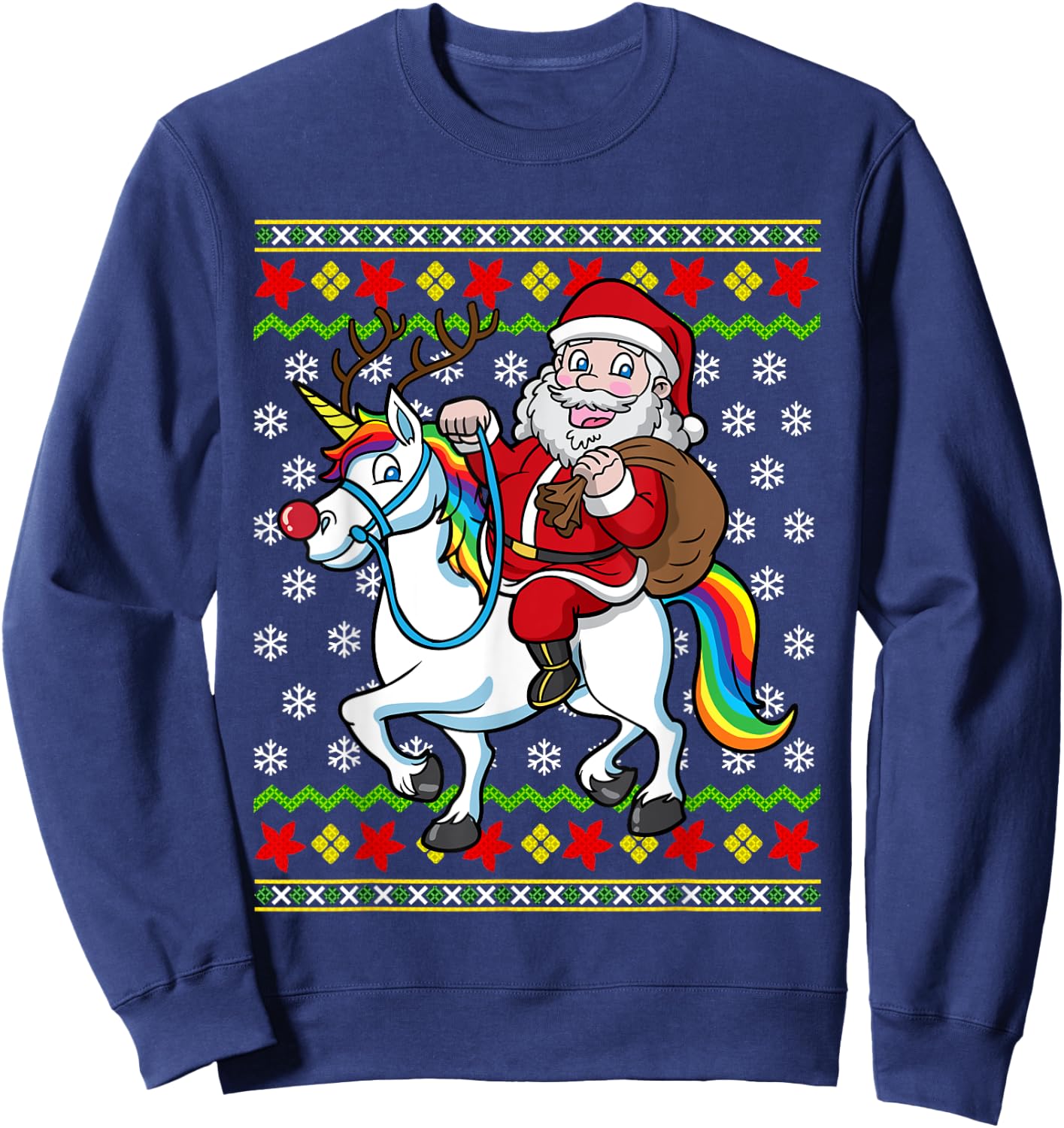 Santa Claus On Unicorn Ugly Christmas Holiday Kids Girls Sweatshirt - Sweatshirt | Navy