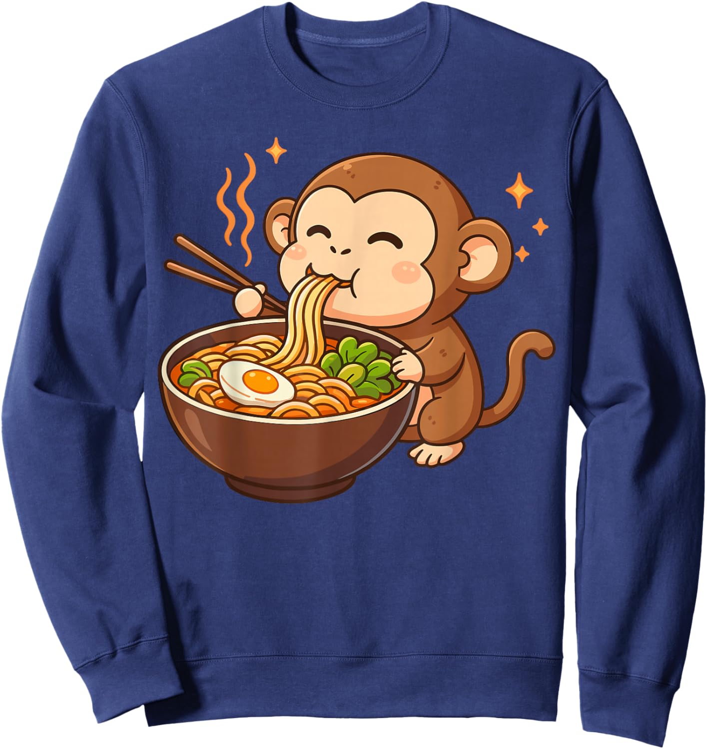 Monkey Eating Ramen Noodles Sweatshirt - Sweatshirt | Navy