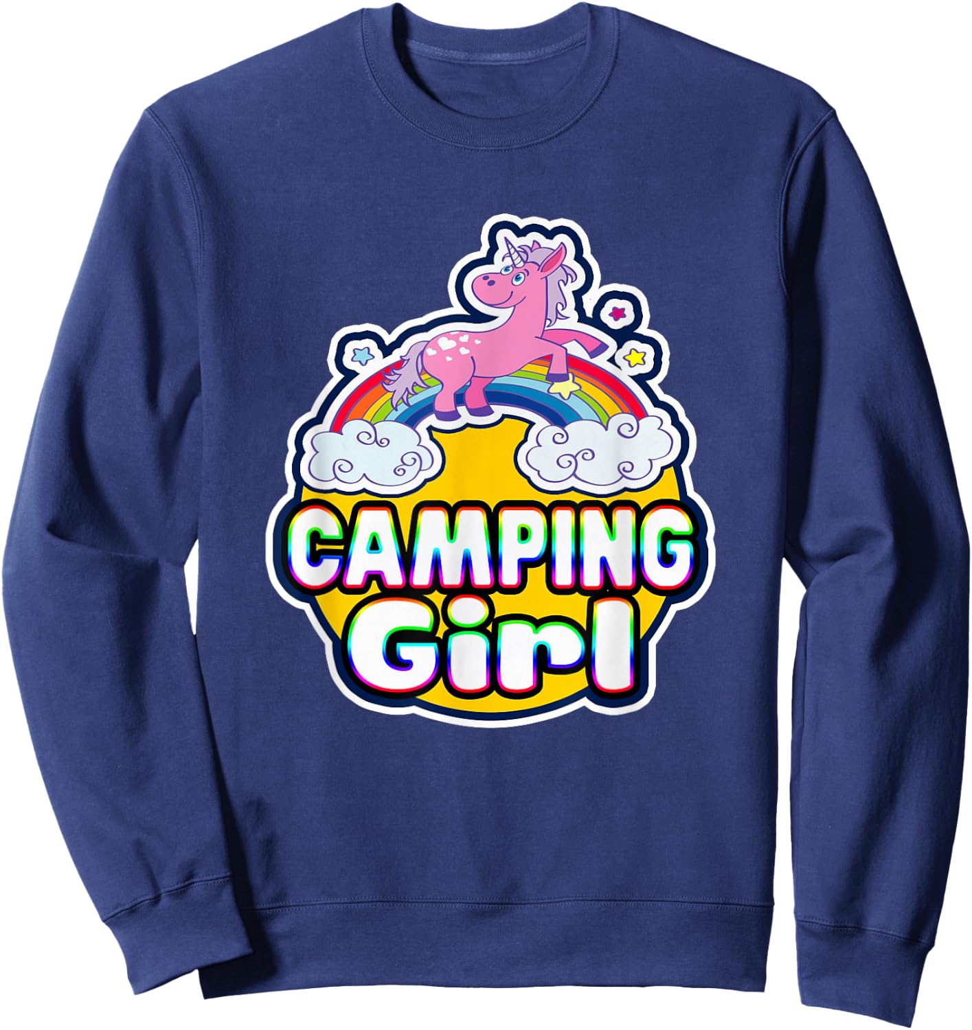 Camping Girl Cute Rainbow Unicorn Party Camper Sweatshirt - Sweatshirt | Navy